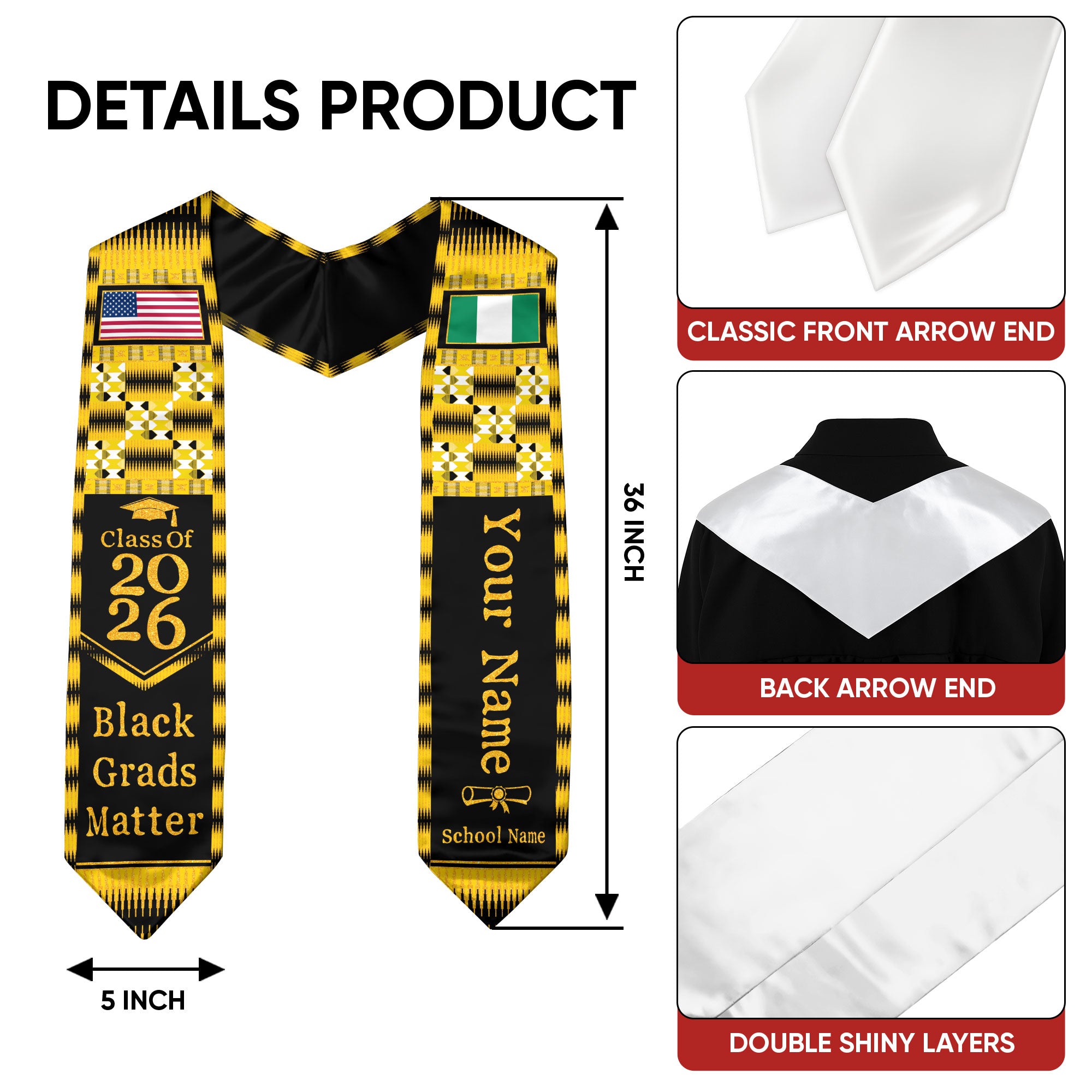 Customized Nigeria Graduation Stole Featuring Flag Identity Design, Graduation Sash for Class of 2026