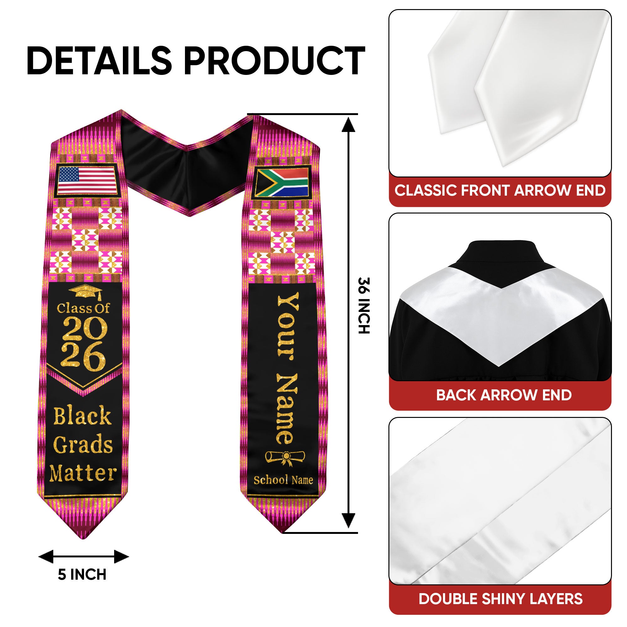 Customized South African Graduation Stole Showcasing National Flag Colors, Graduation Sash 2026