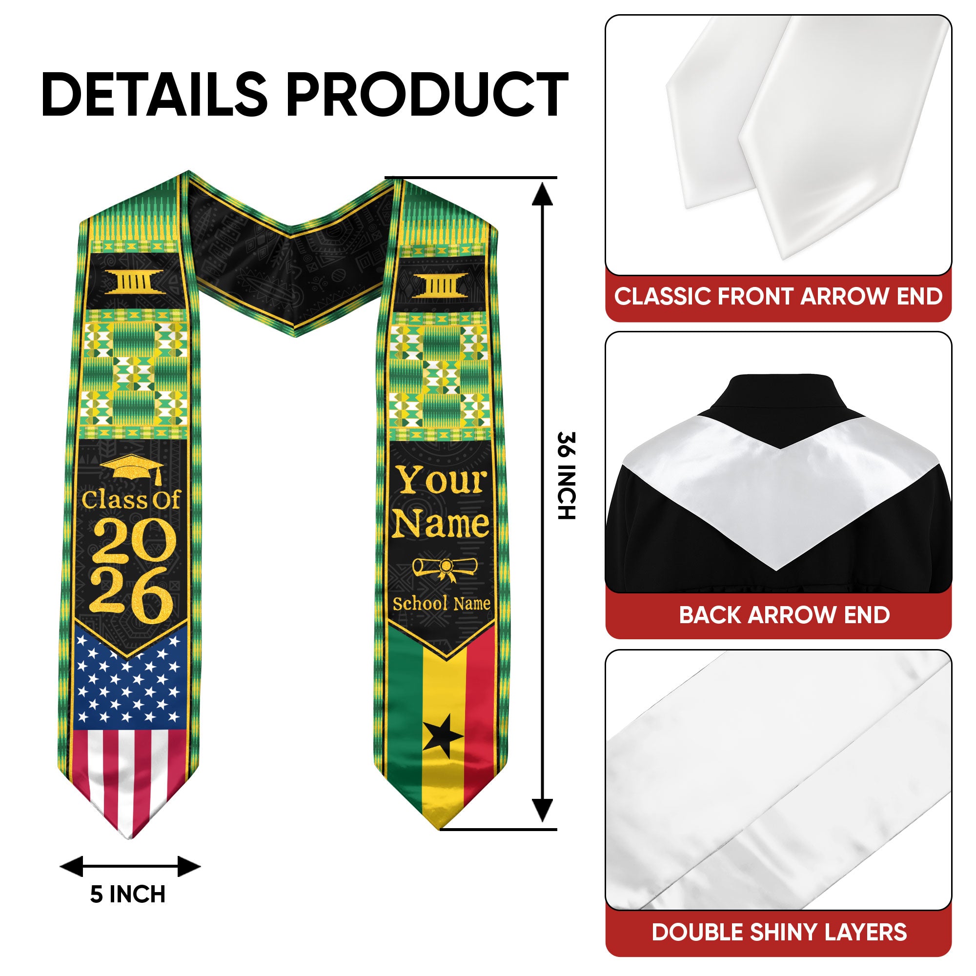 Customized Graduation Stole Ghana with National Flag Inspired Style, Graduation Sash 2026