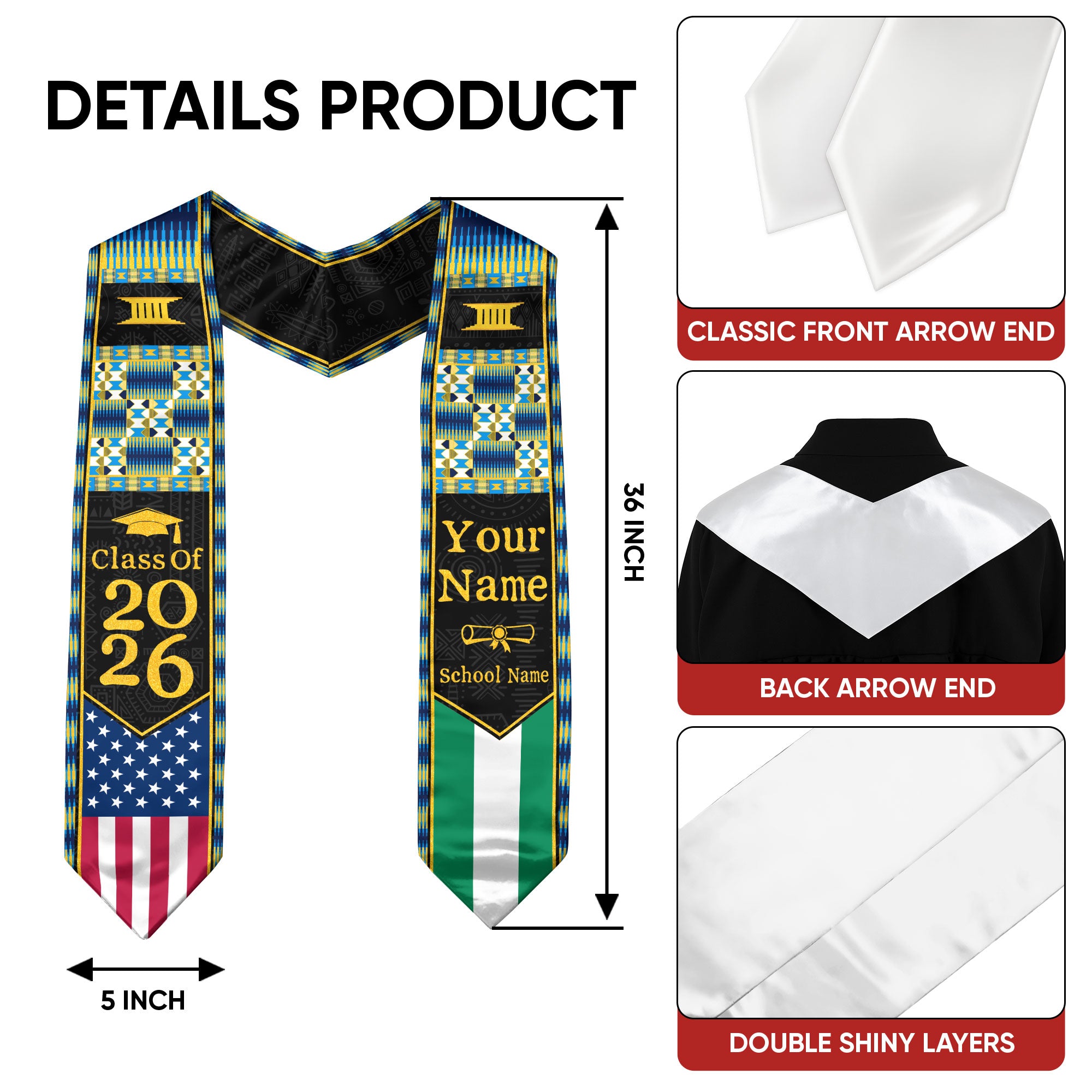 Customized Nigeria Graduation Stole Featuring Nigerian Flag Heritage Design, Graduation Sash Class of 2026