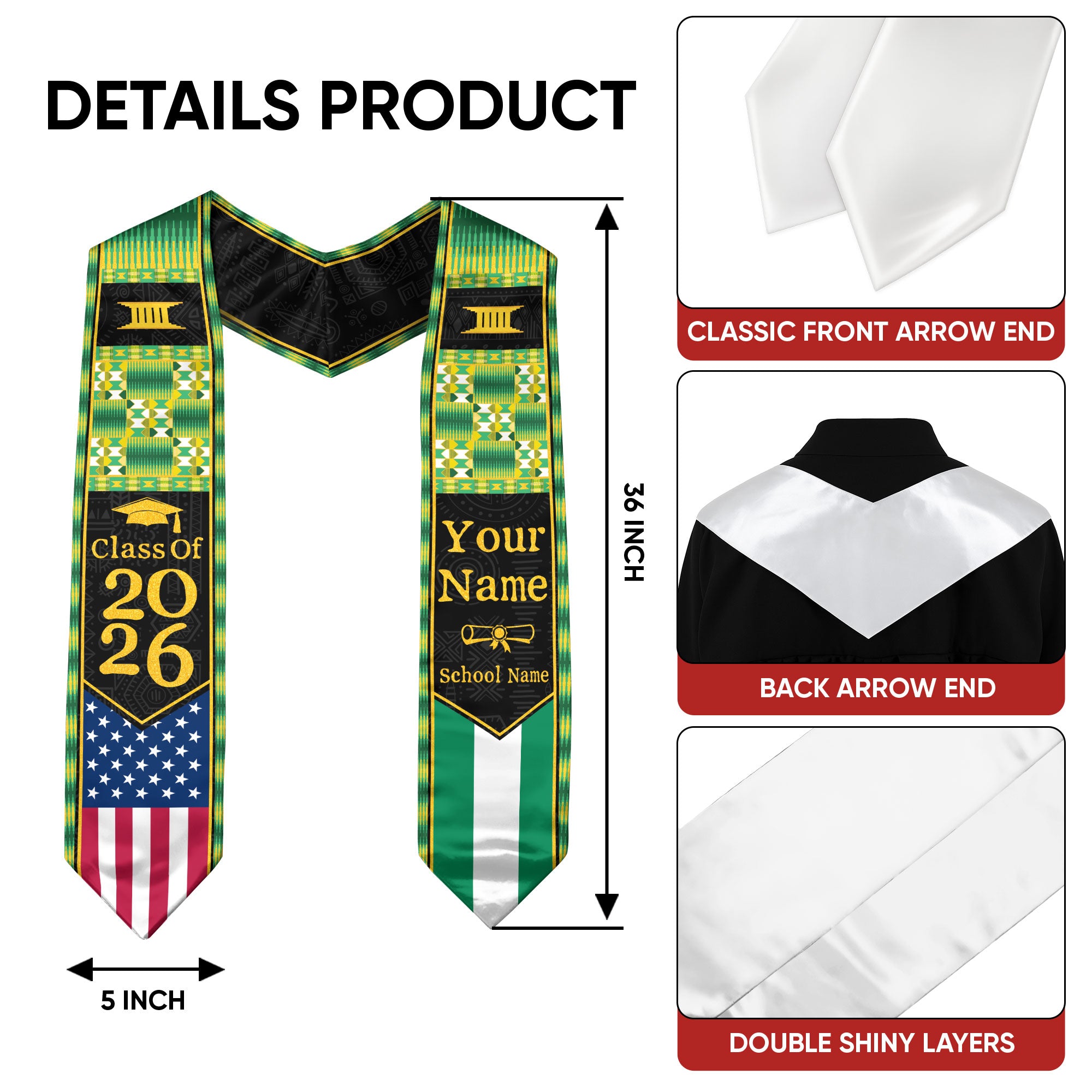 Customized Nigerian Graduation Stole with National Flag Inspired Style, Graduation Sash 2026