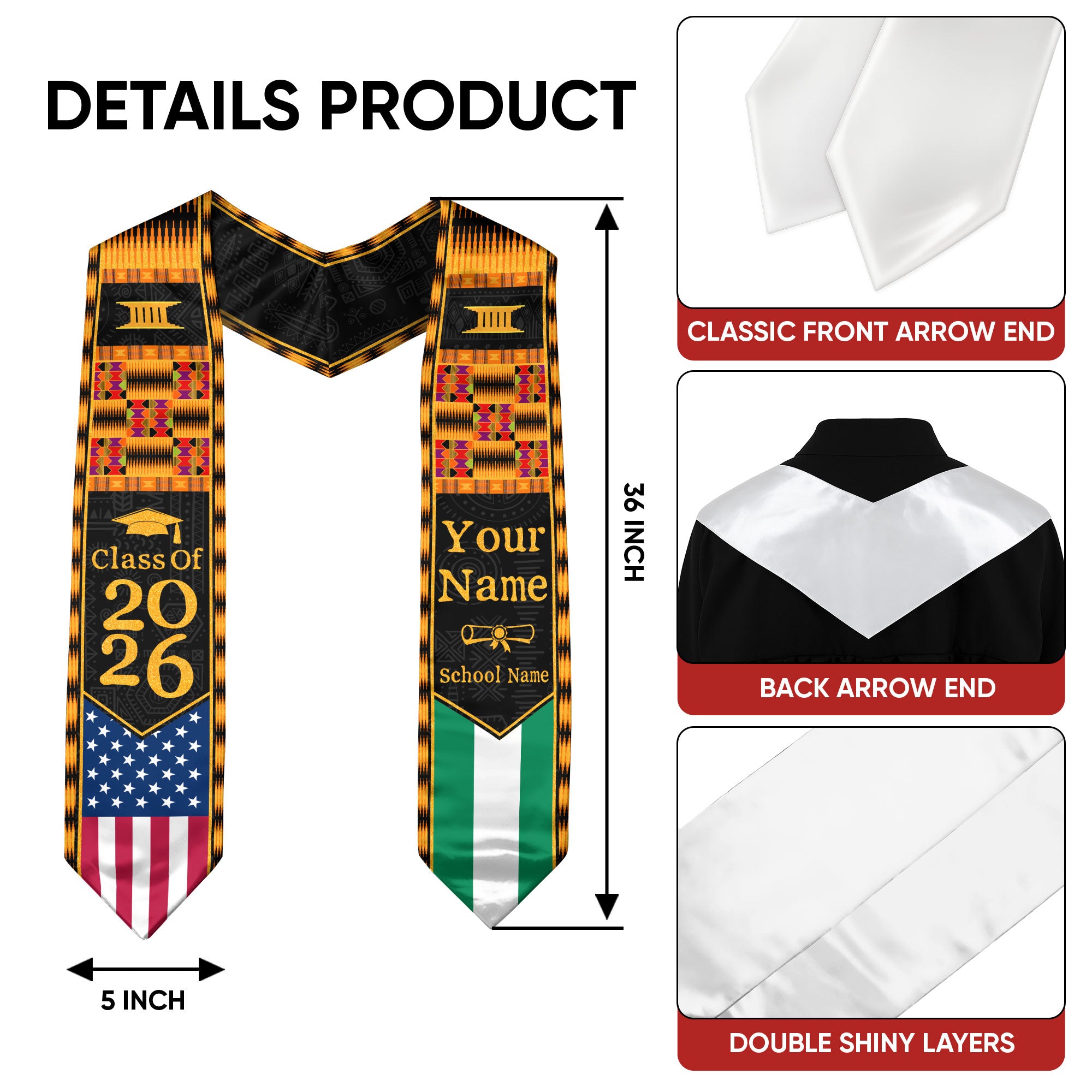 Customized Graduation Stole Nigeria Showcasing Cultural Flag Pride, Graduation Sash Class of 2026