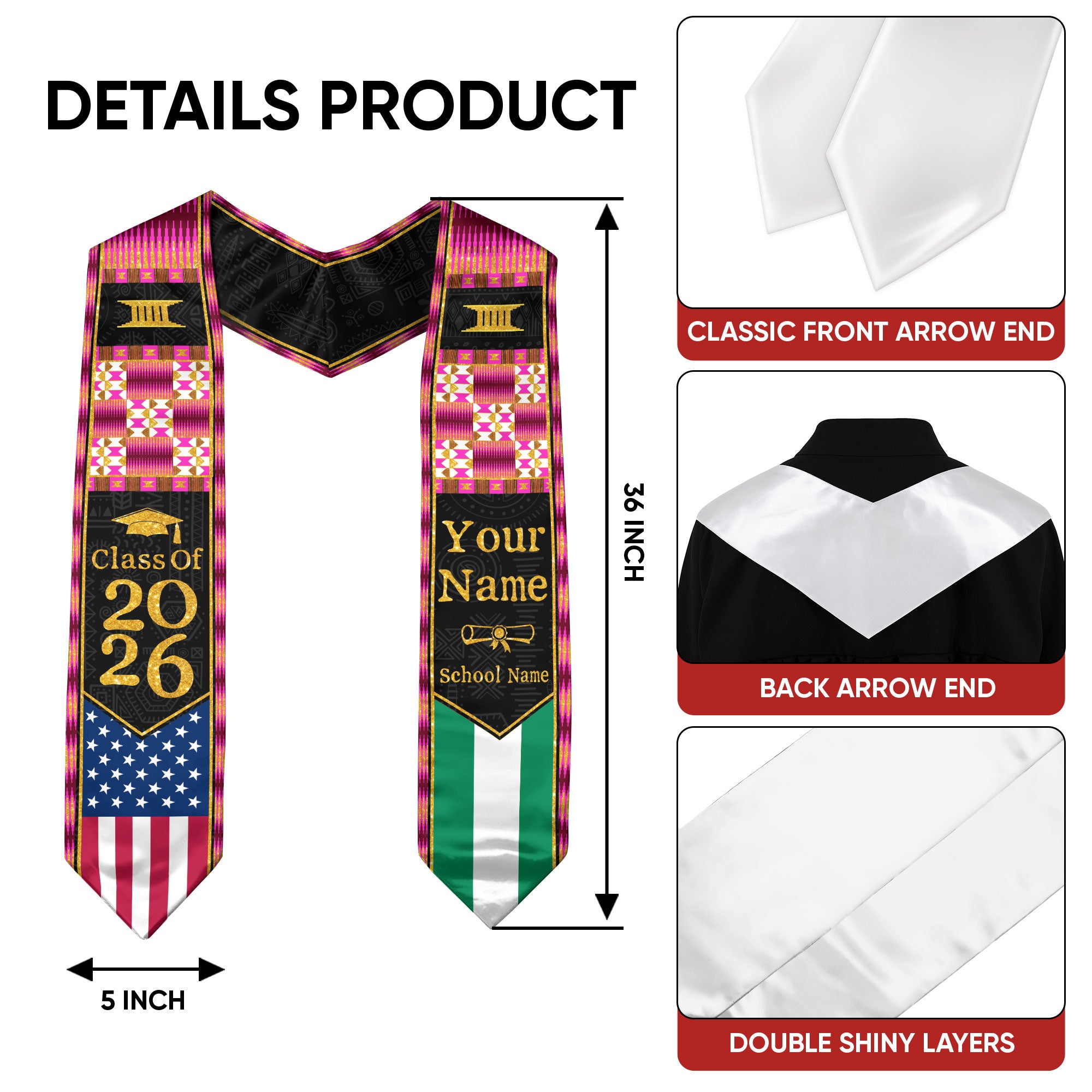 Customized Nigeria Graduation Sash Highlighting Traditional Flag Accents, Ceremony Stole 2026