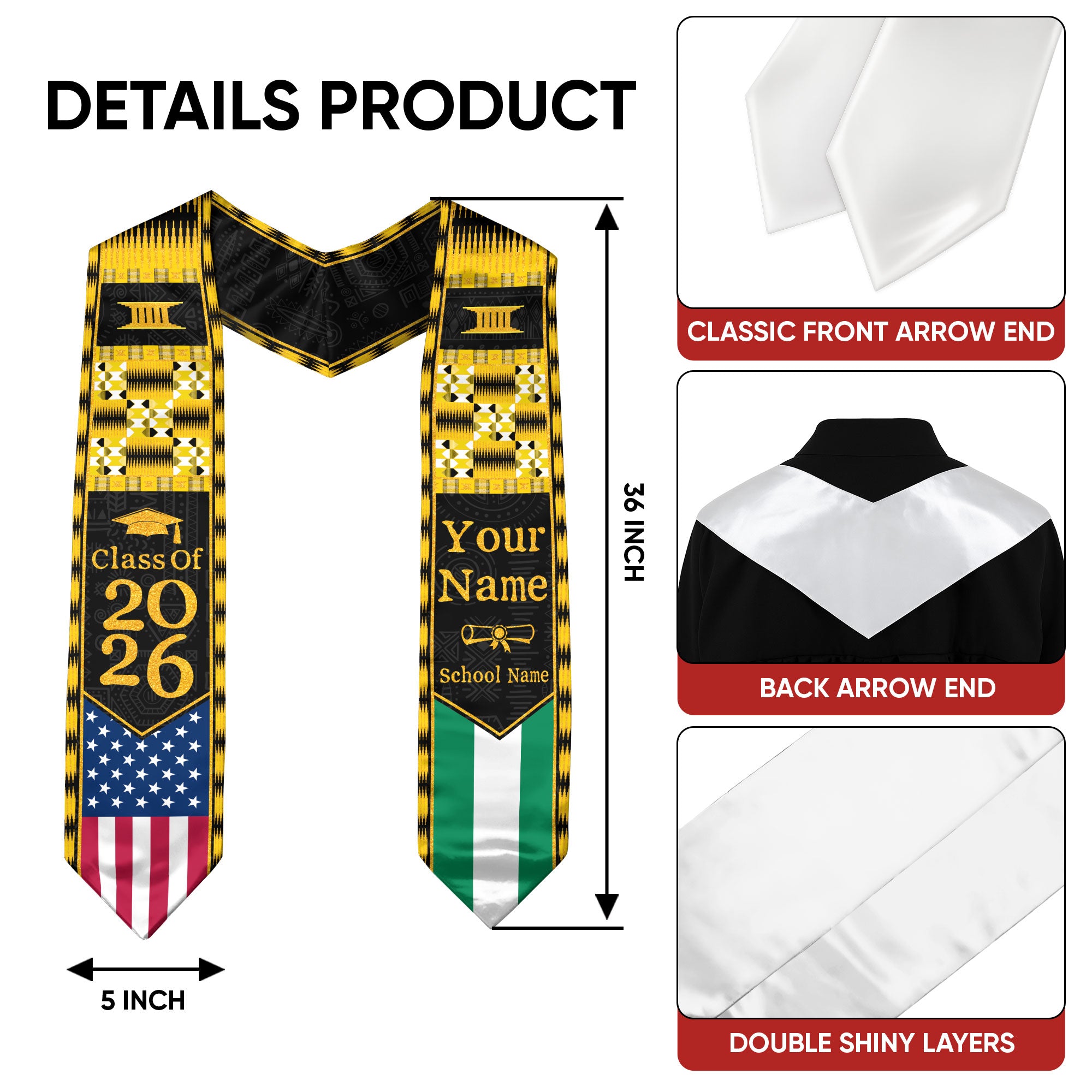 Customized Nigeria Graduation Stole with Patriotic Flag Color Design, Graduation Sash 2026