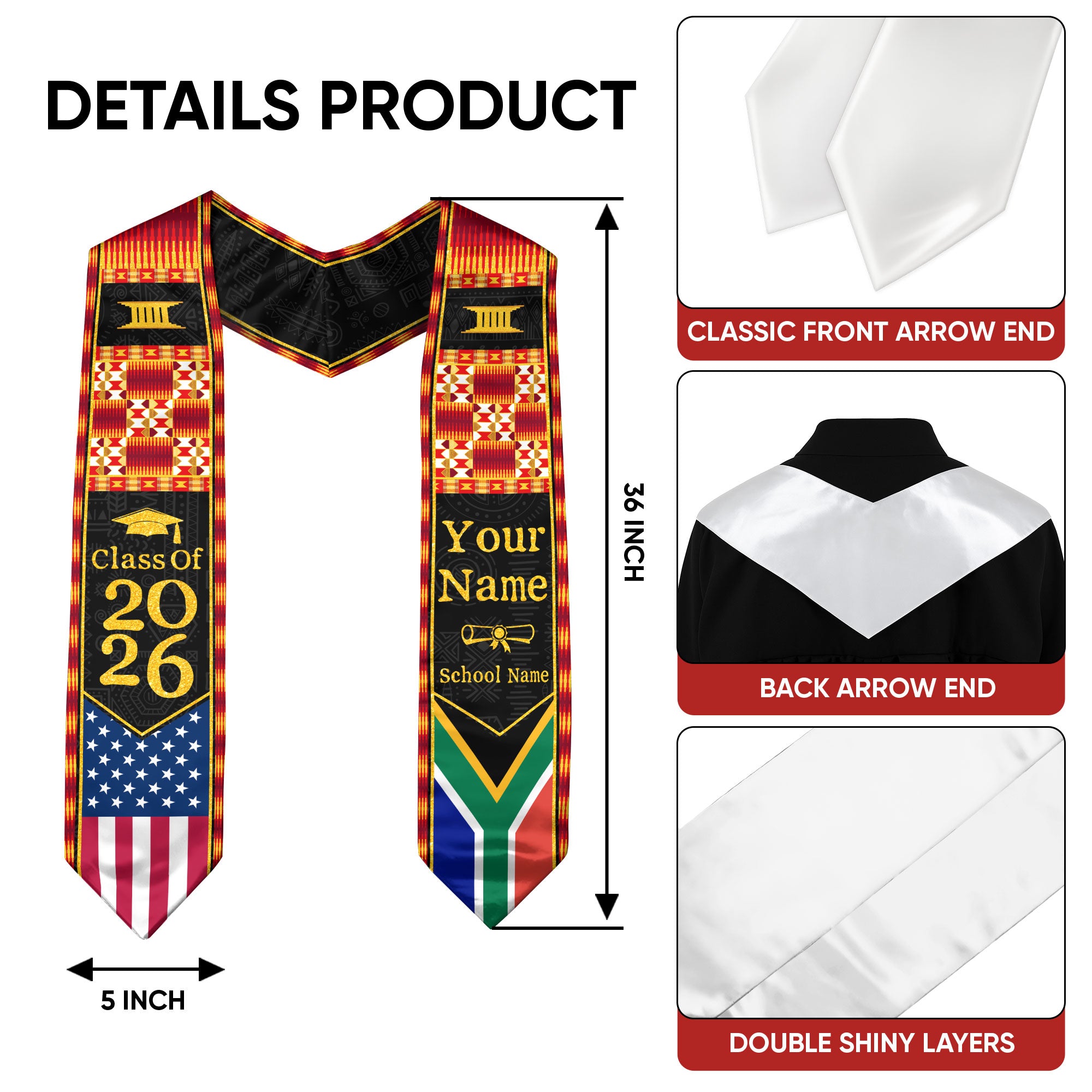 Customized South African Graduation Stole Inspired by National Flag Colors, Graduation Sash 2026
