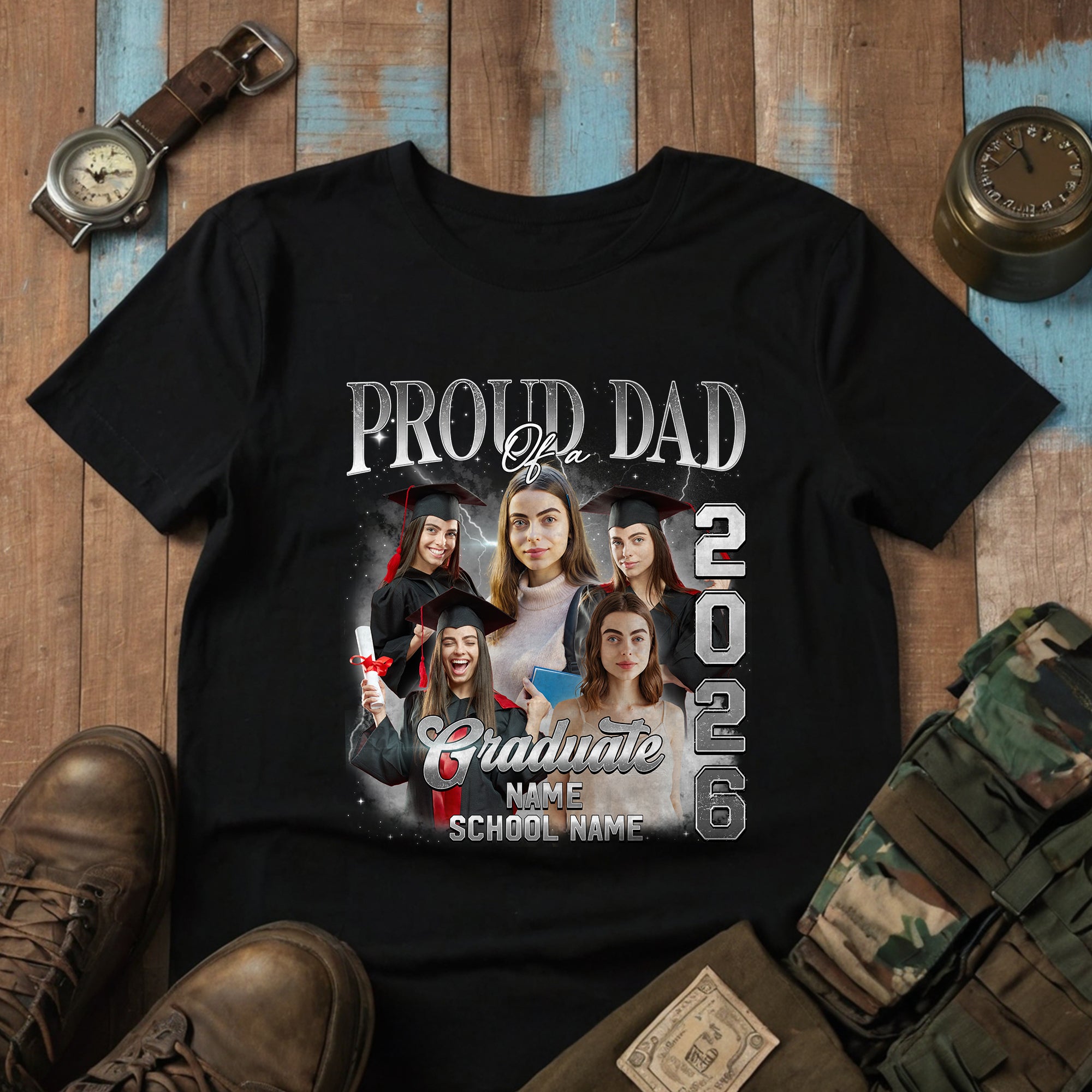 Custom Face Graduation Shirt 2026 - Vintage Bootleg 90s Style Proud Mom Dad Grad Tee