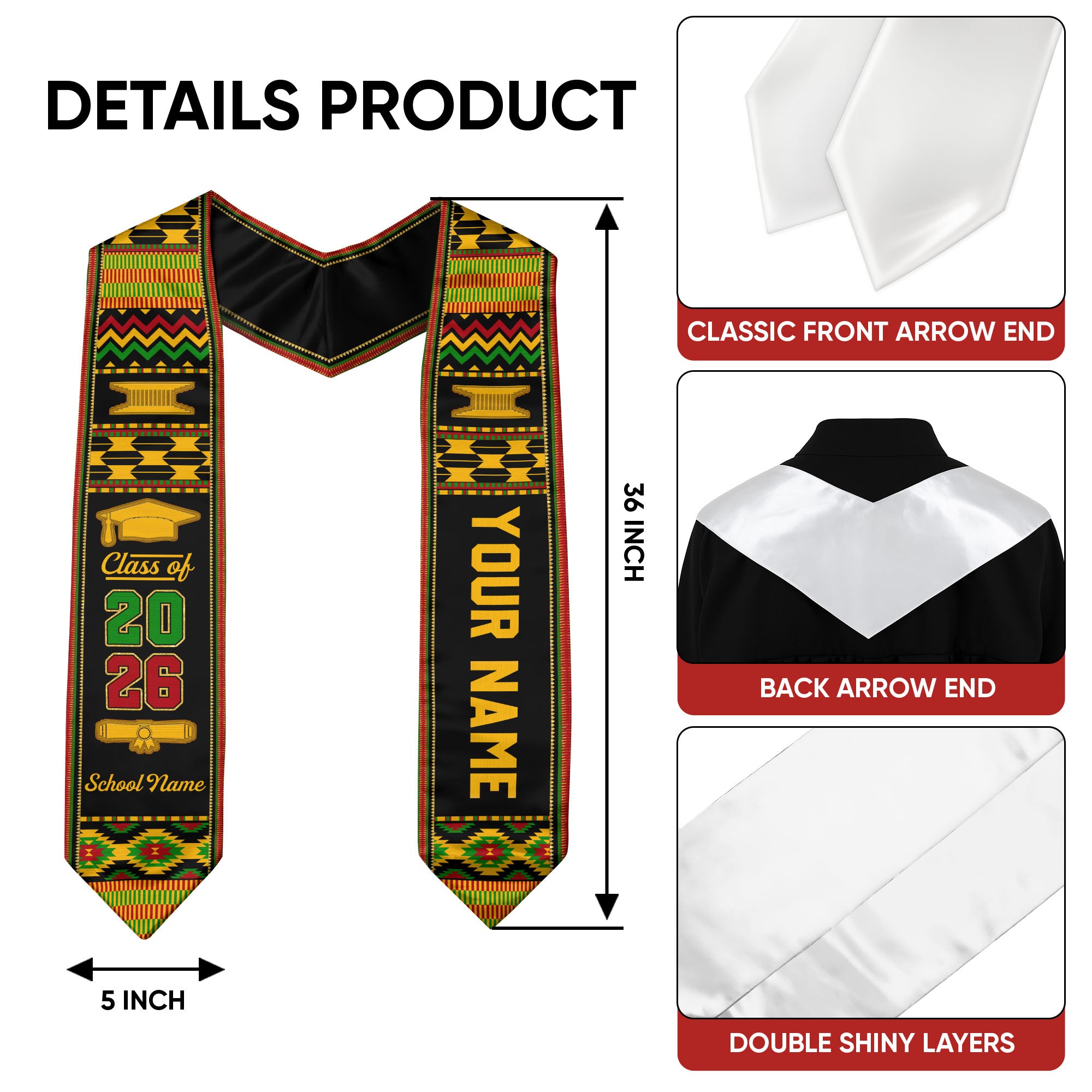 Africa Graduation Stole 2026, African Flag Sash, Tailored Detail for Class of 2026 Grads