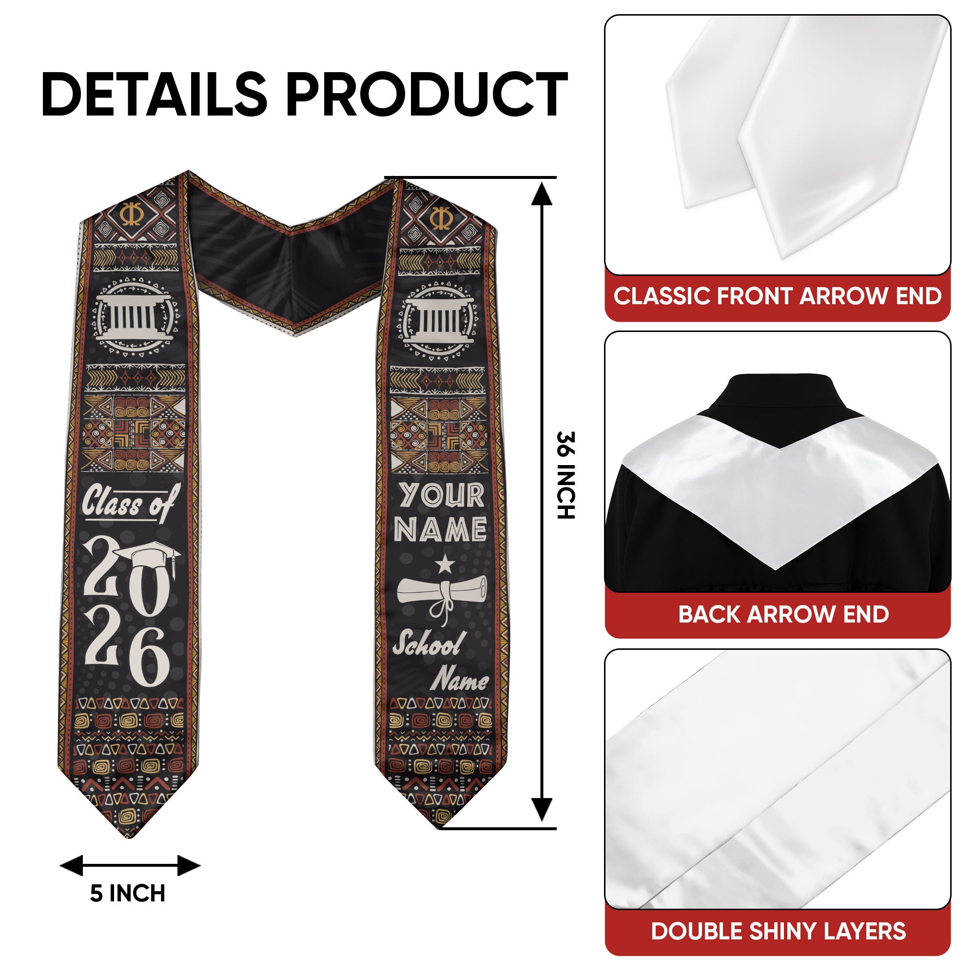 African Flag Graduation Sash 2026, Africa Stole, Signature Custom Finish for Graduates