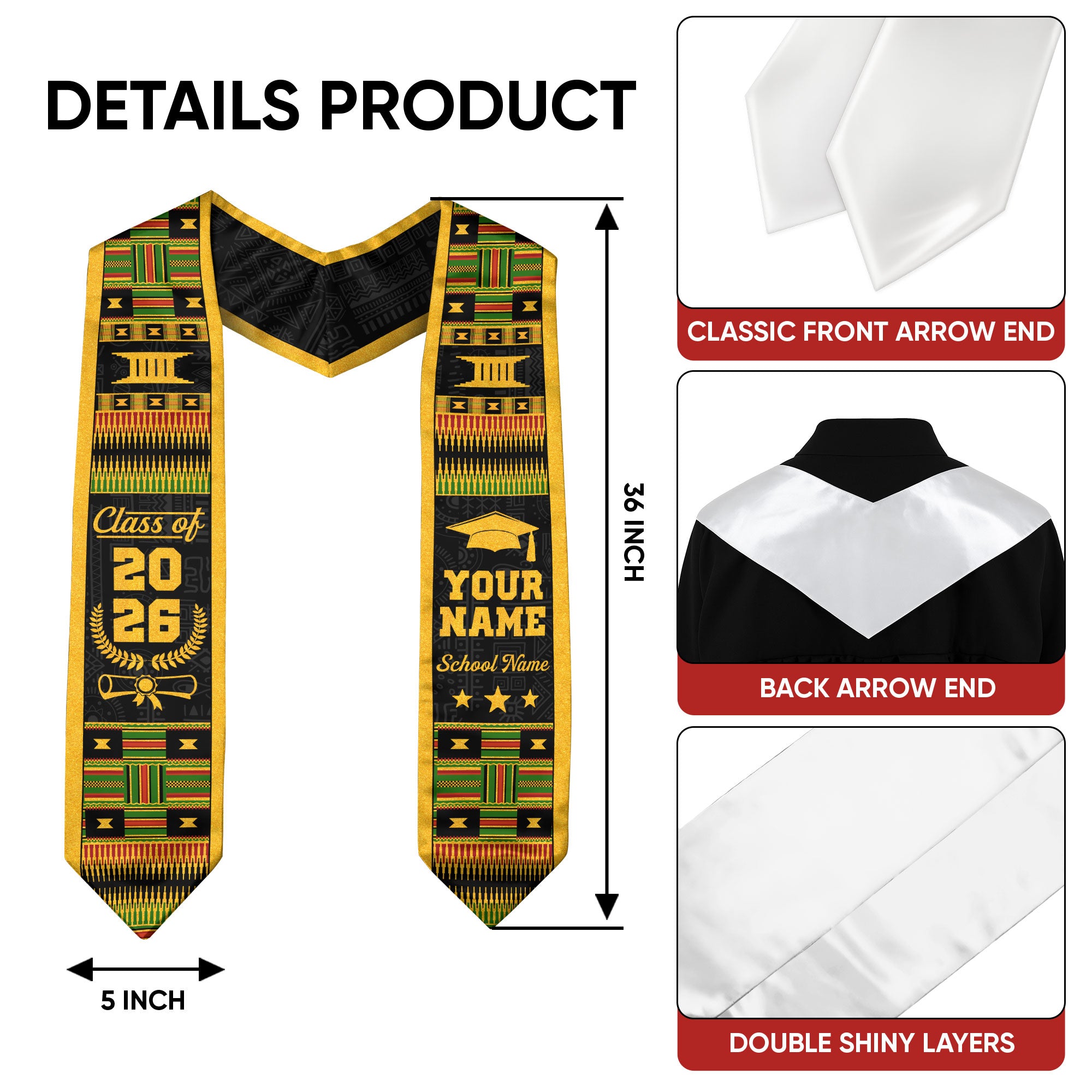Class of 2026 Africa Graduation Sash, African Flag Stole, Custom-Ready Graduation Style