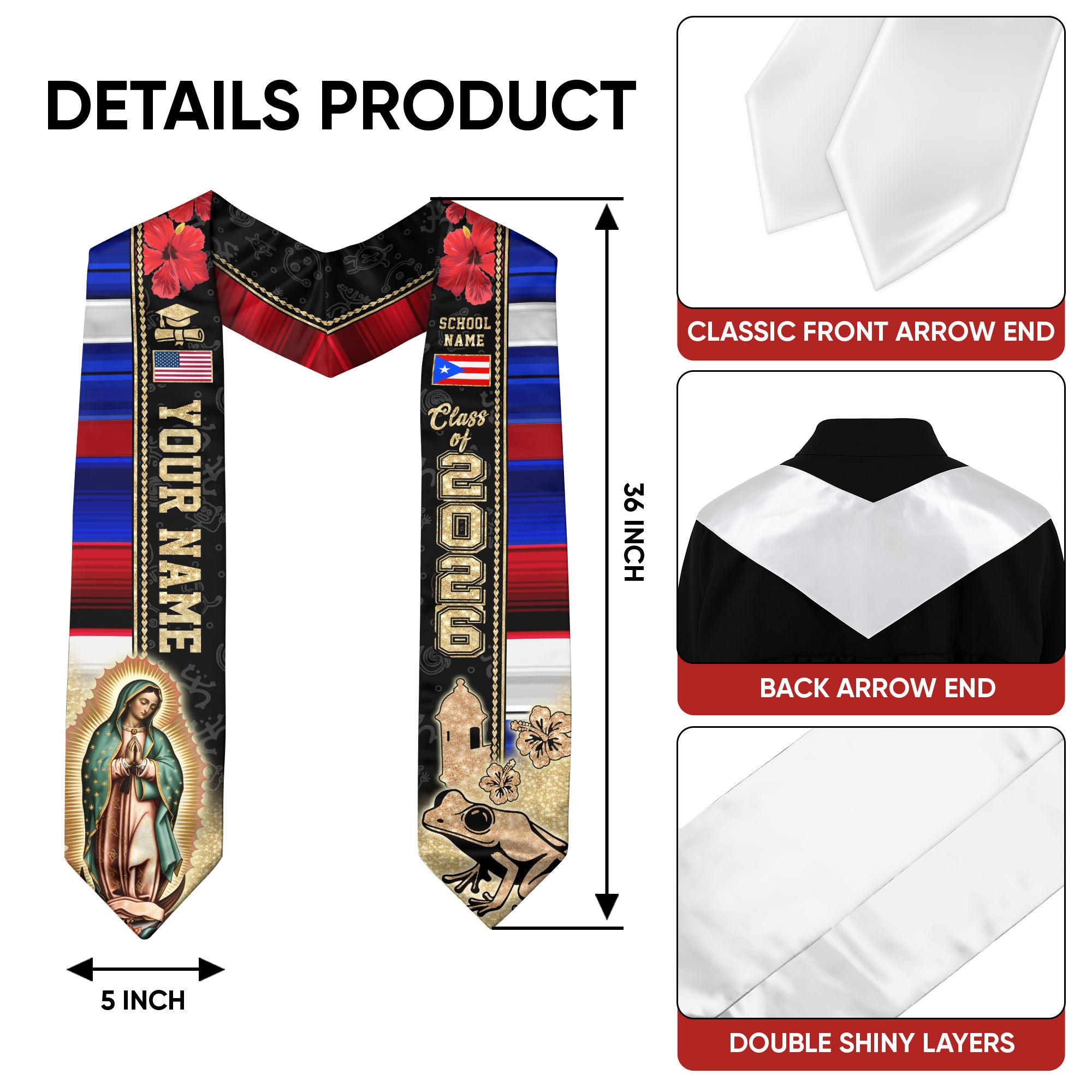 Puerto Rican Graduation Sash 2026, Puerto Rico Grad Stole, Flag Custom Accent for 2026