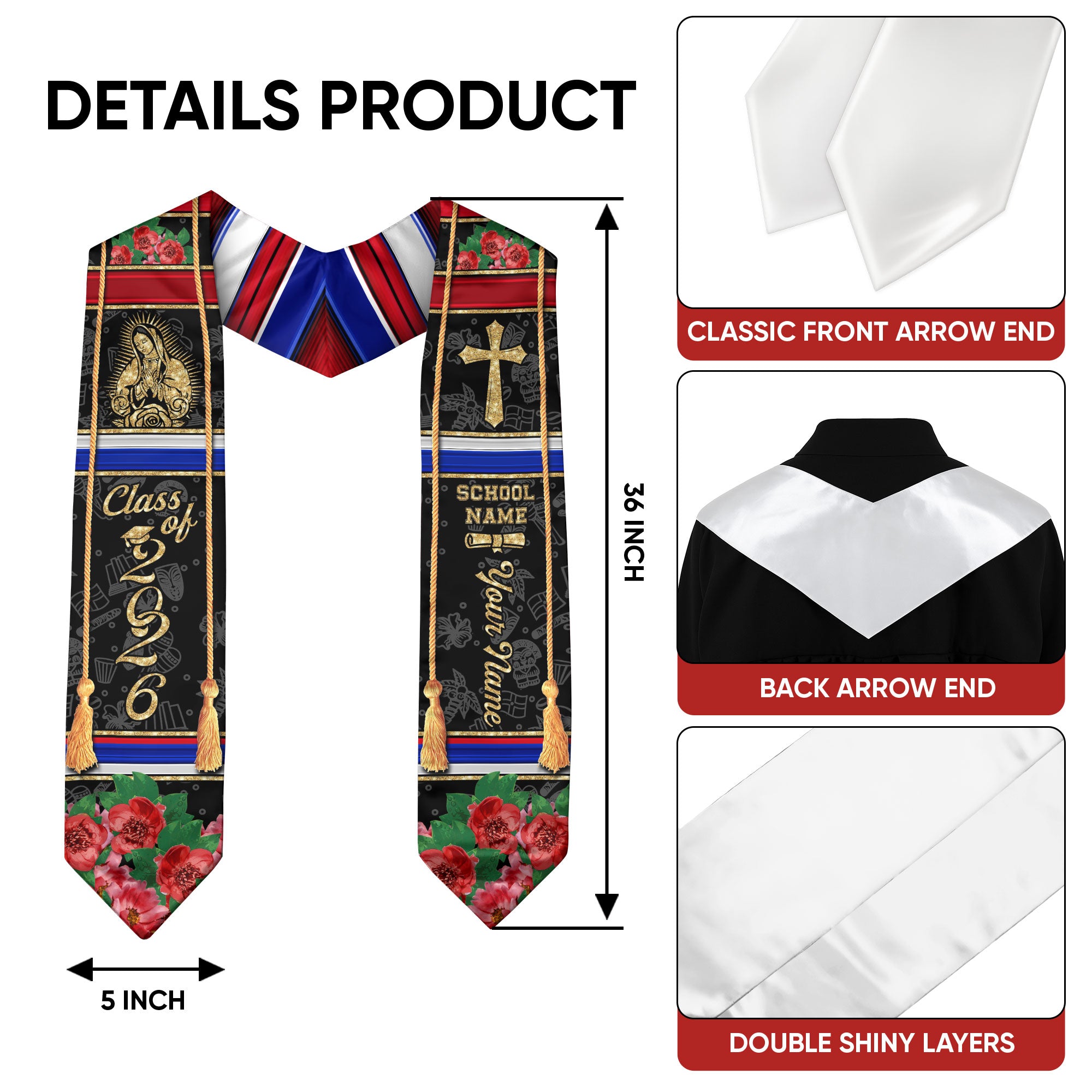 Customized Dominican Republic Graduation Stole, Dominican Flag Stole for Class of 2026 Ceremony