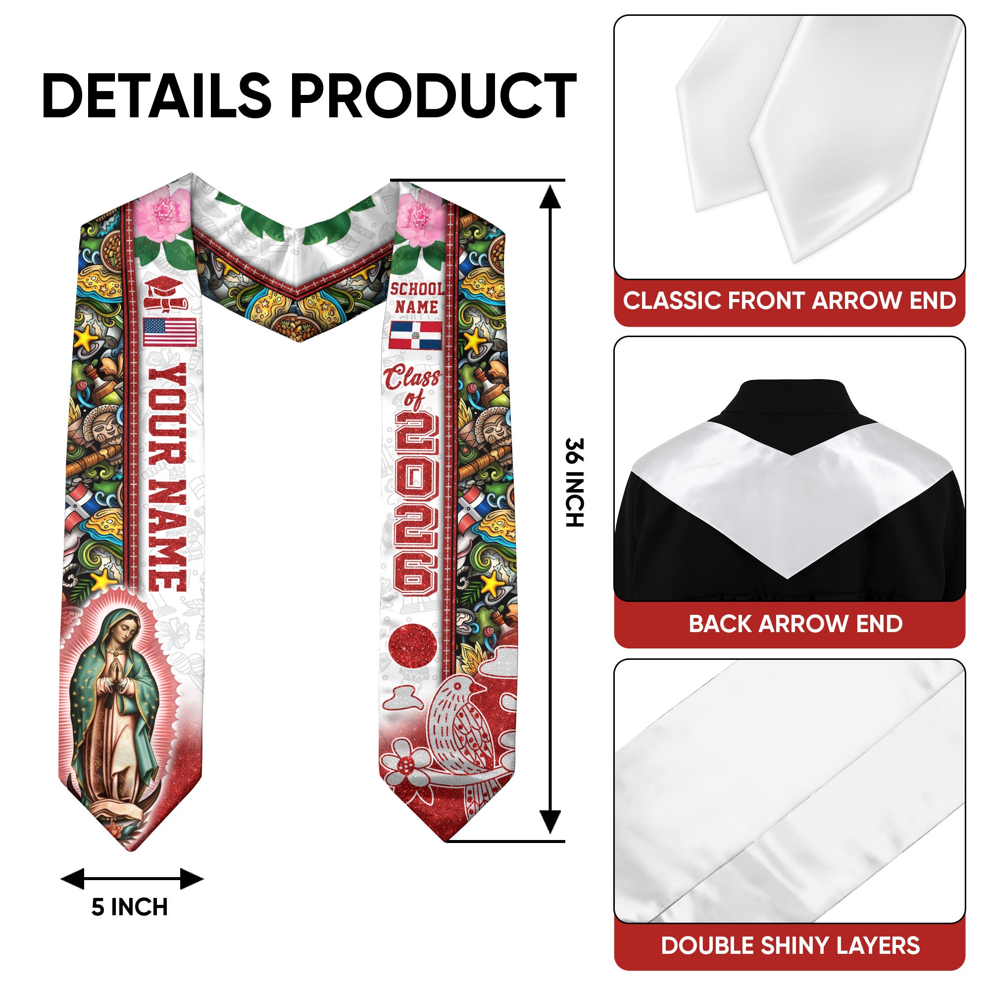 Dominican Graduation Stole 2026, Dominican Flag Sash, Custom Touch Option for Class of 2026