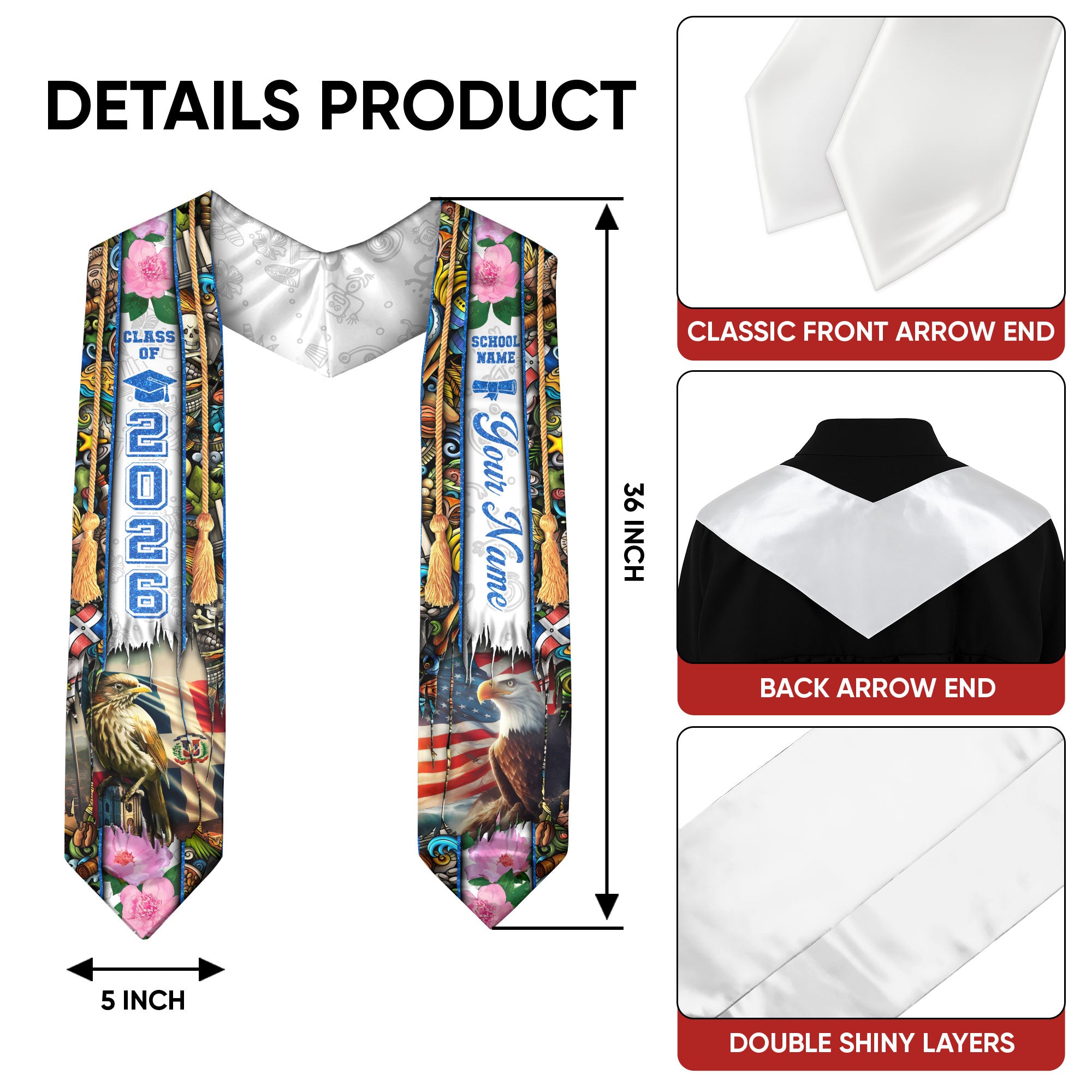 Dominican Graduation Sash 2026, Dominican Flag Graduation Stole, Custom Finish for Graduates
