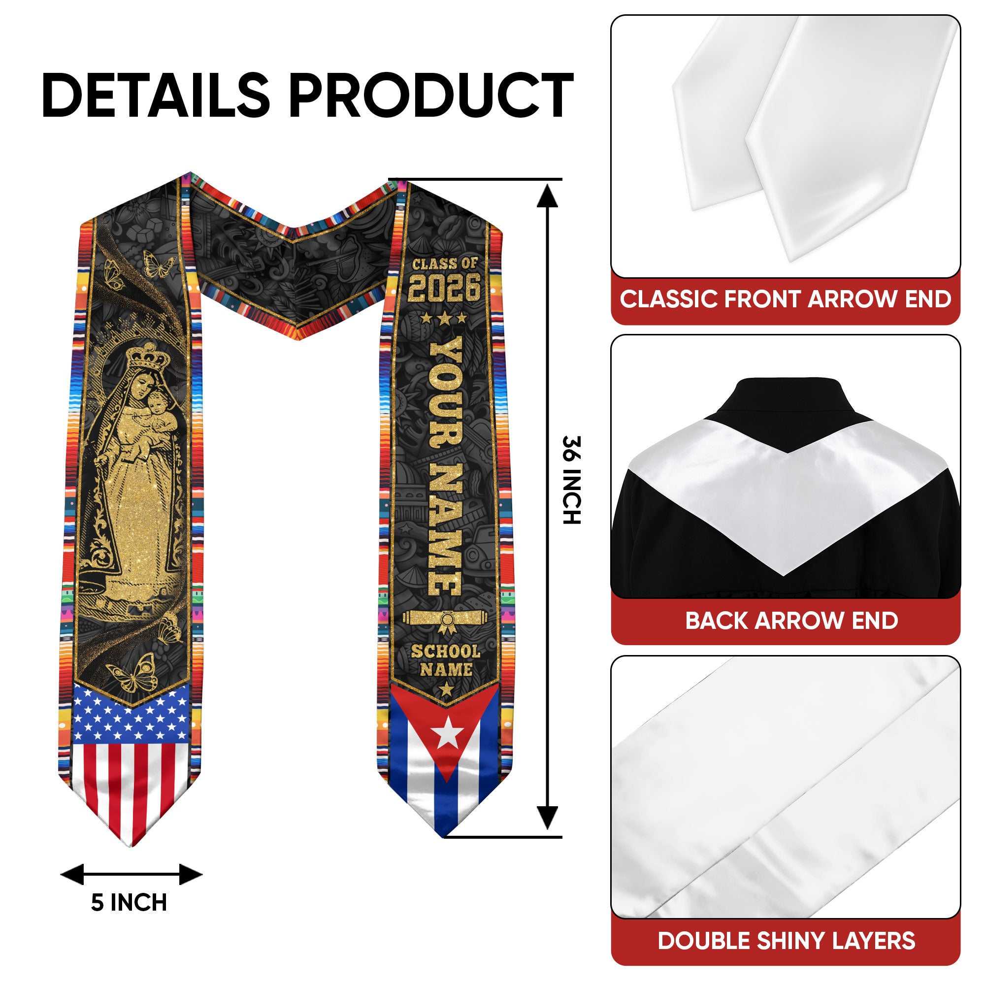 Cuban Flag Graduation Sash 2026, Cuba Graduation Stole, Bespoke Touch for Grads 2026