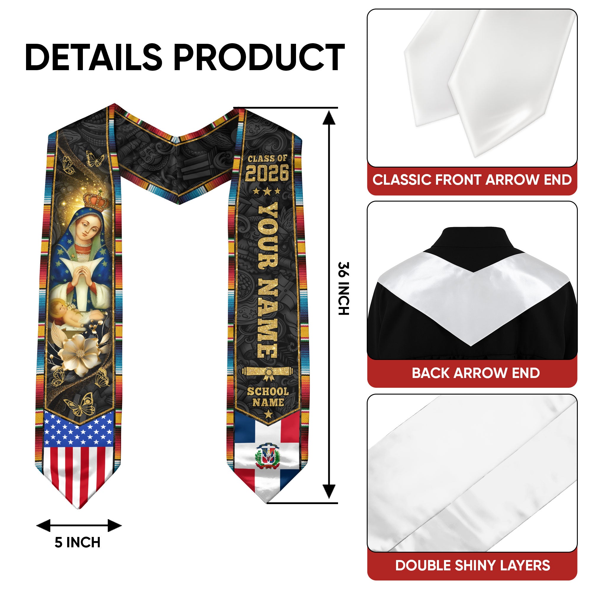 Dominican Flag Graduation Sash 2026, Dominican Graduation Stole, Bespoke Touch for Grads