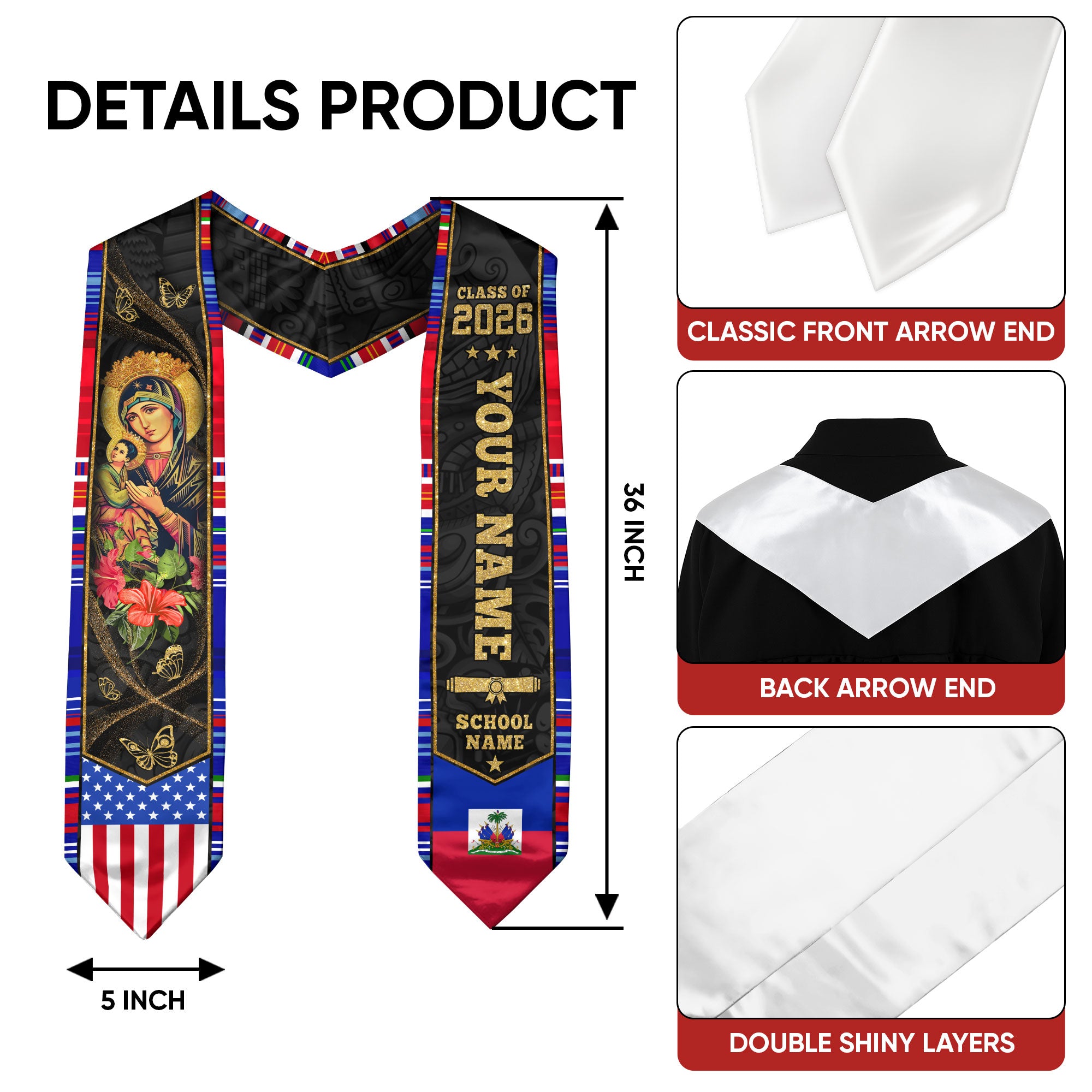 Haitian Flag Graduation Sash 2026, Haiti Graduation Stole, Bespoke Touch for Grads