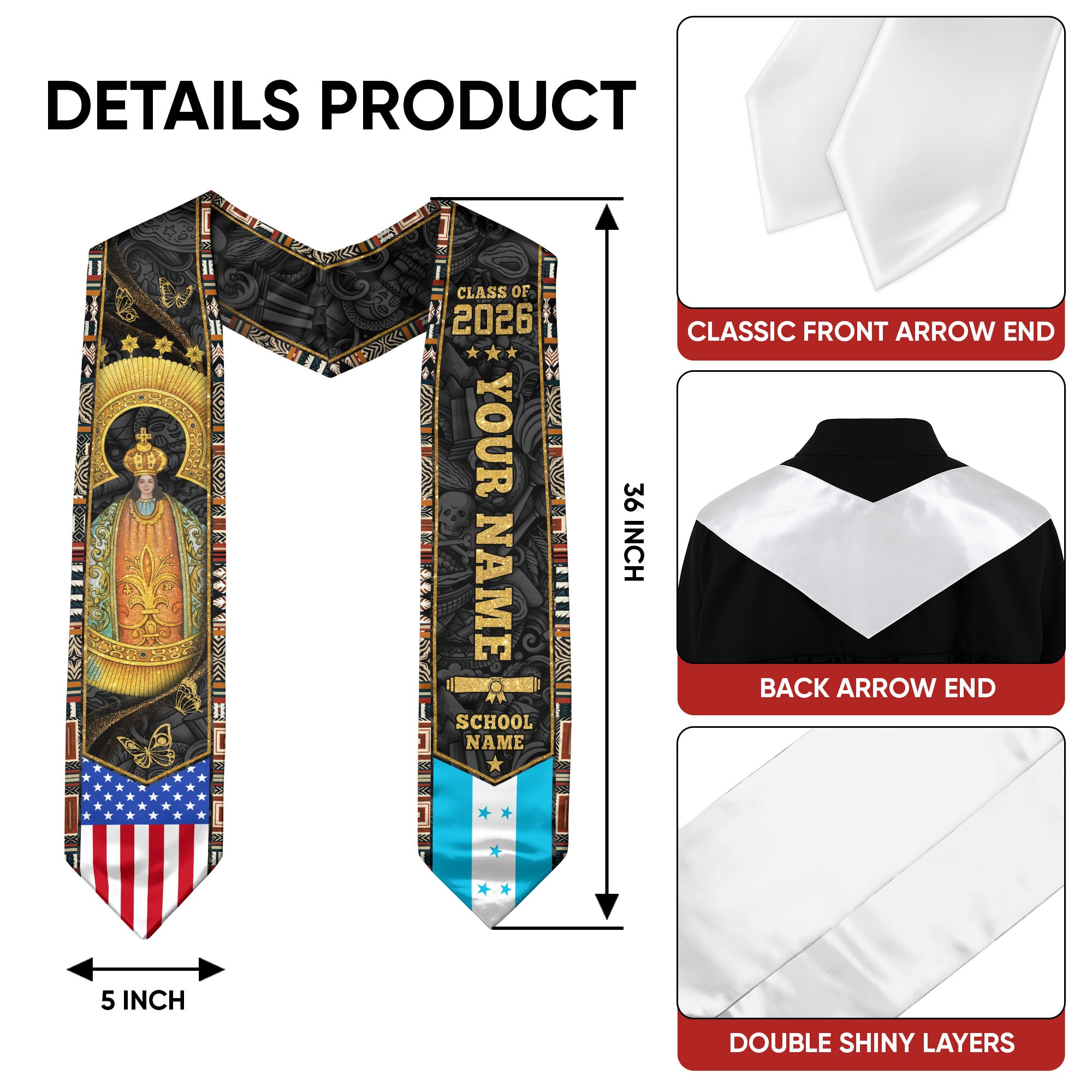 Honduran Flag Graduation Sash 2026, Honduras Graduation Stole, Bespoke Touch for Grads