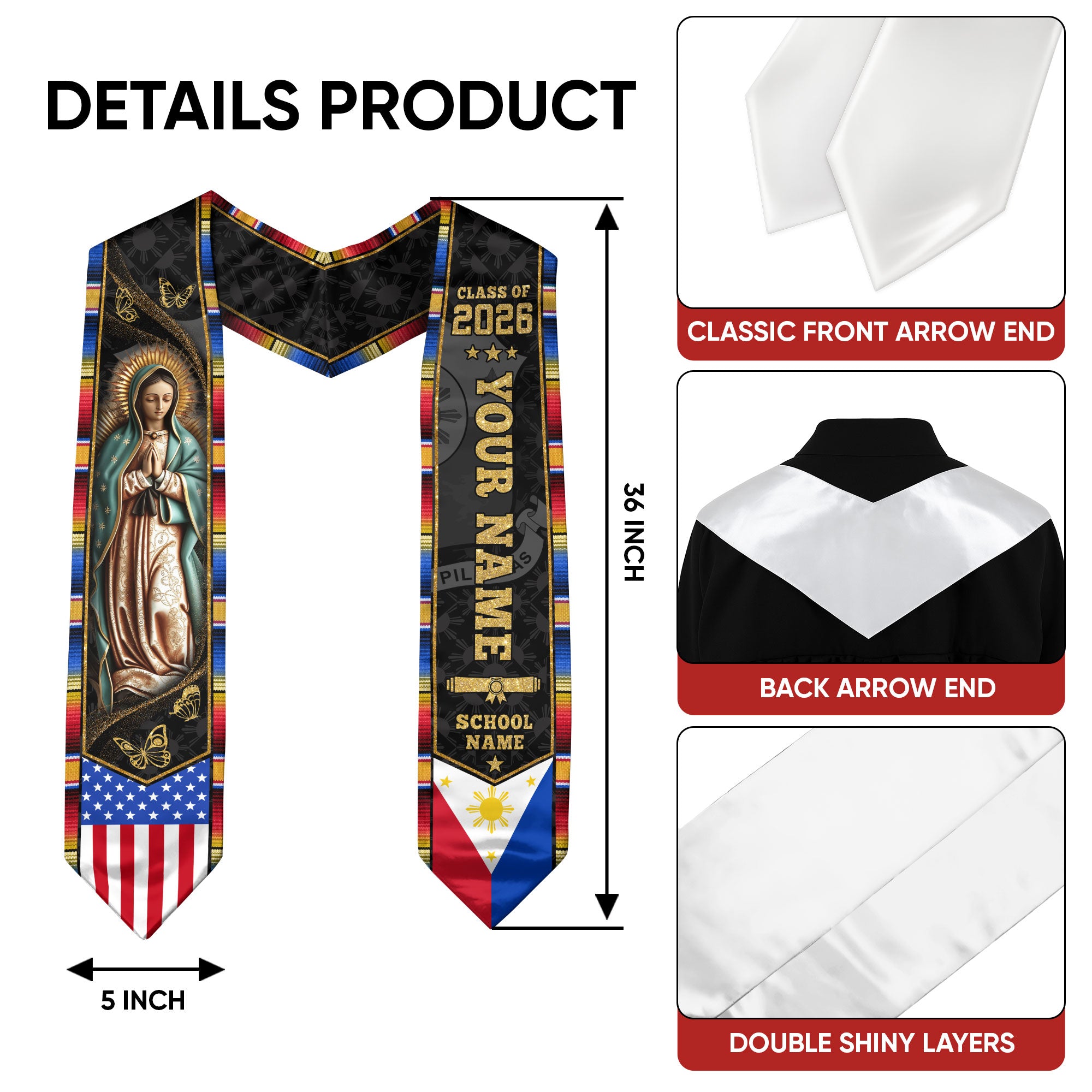 Filipino Flag Graduation Sash 2026, Philippines Graduation Stole, Bespoke Touch for Grads
