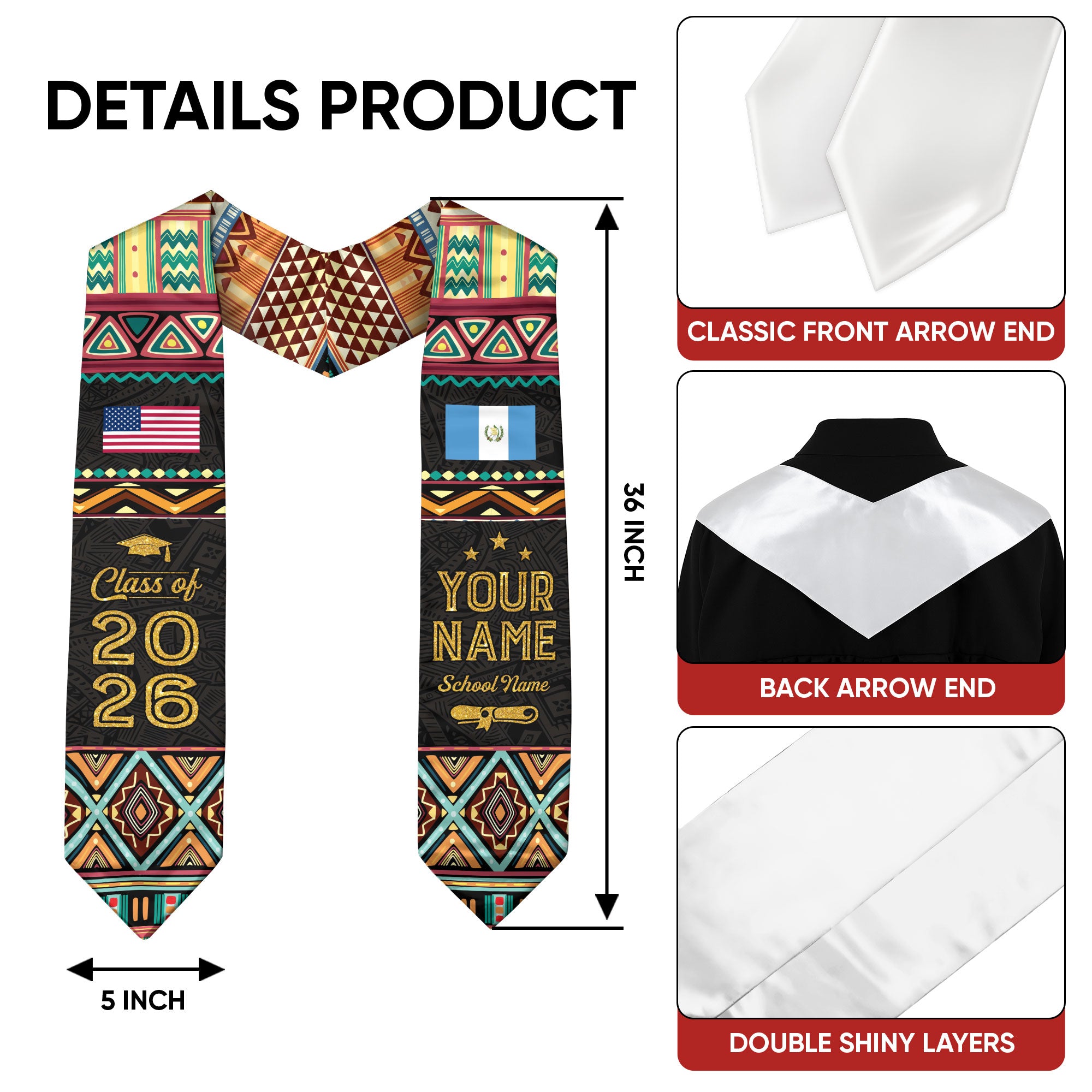 Guatemala Flag Graduation Stole 2026, Guatemalan Stole Sash, Custom Detail Choice 2026