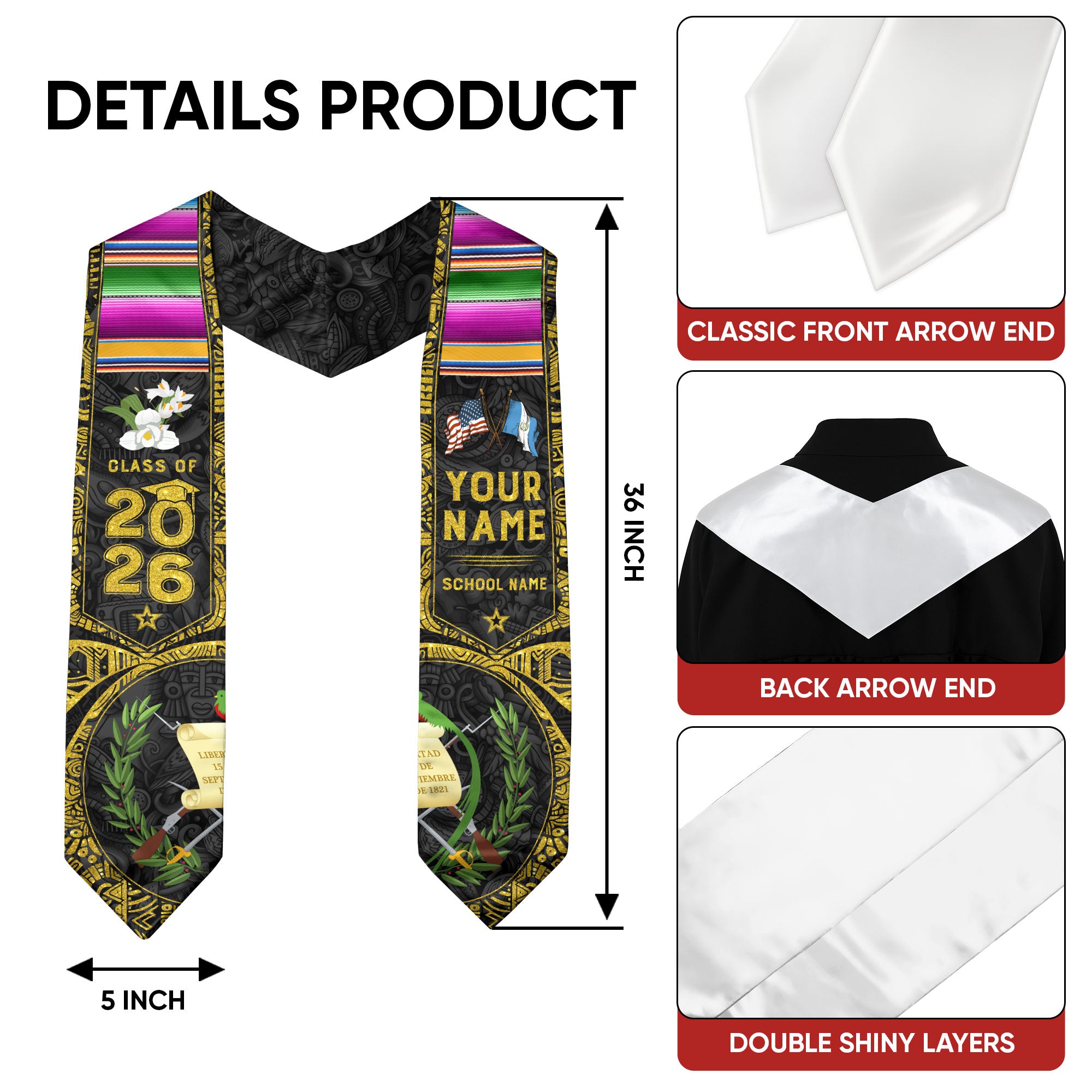 Guatemala Flag Graduation Sash 2026, Guatemala Graduation Stole, Bespoke Touch for Grads