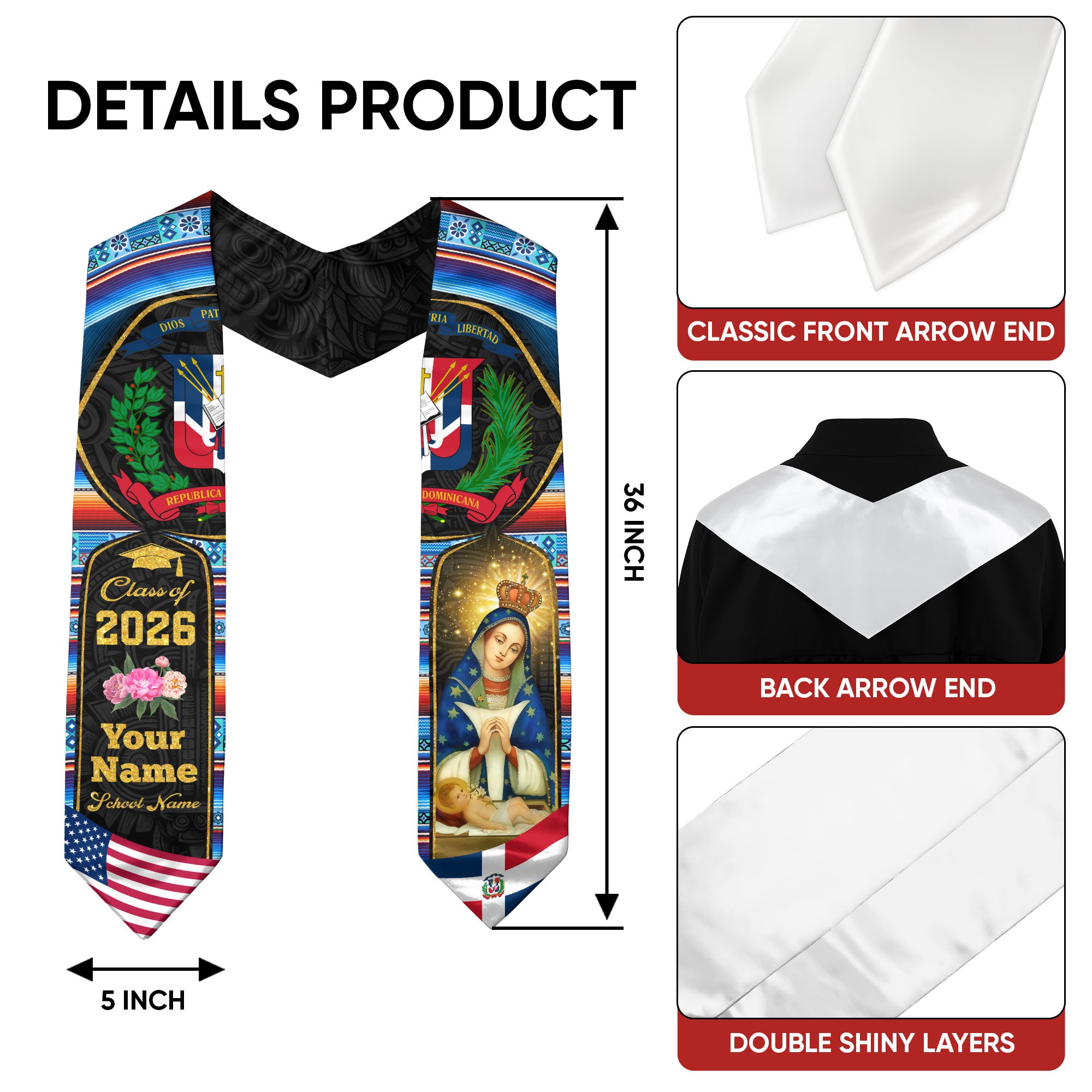 Dominican Graduation Stole 2026, Dominican Flag Sash, Custom-Ready Style for 2026