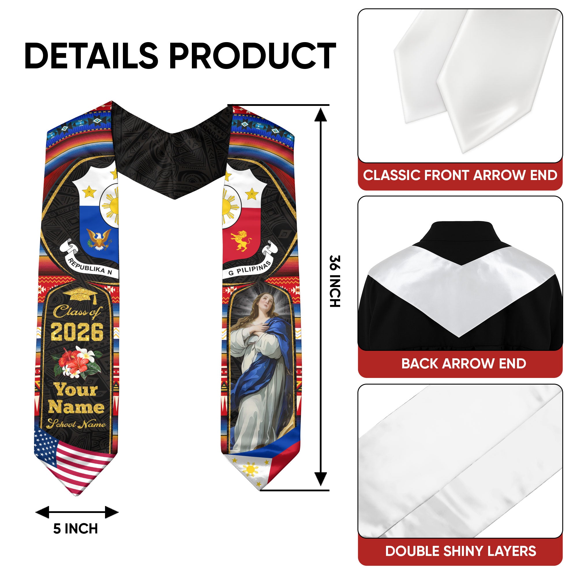 Filipino Flag Graduation Sash 2026, Philippines Graduation Stole, Bespoke Touch for Grads