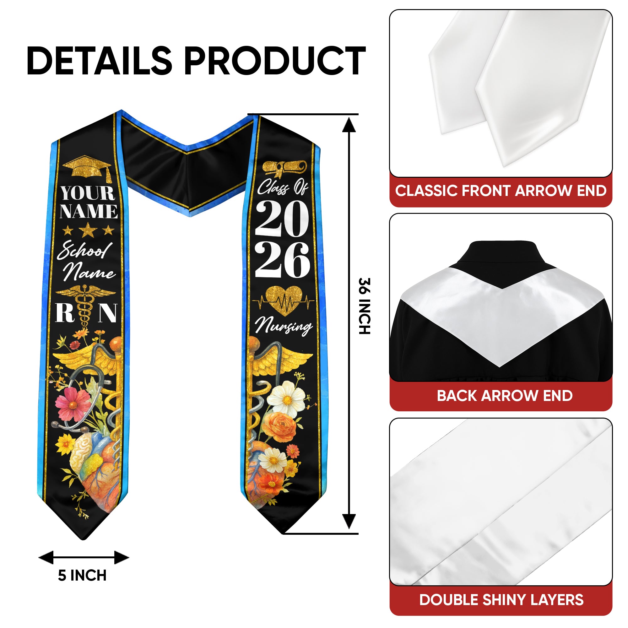 2026 Nursing Graduation Sash, Custom RN Nurse Stole, BSN Style for Class of 2026