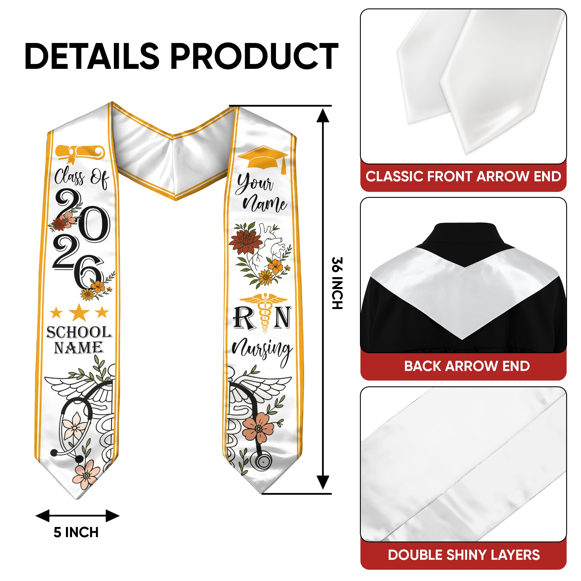 RN Nurse Graduation Sash 2026, Custom Nursing Stole, BSN Stole for Class of 2026