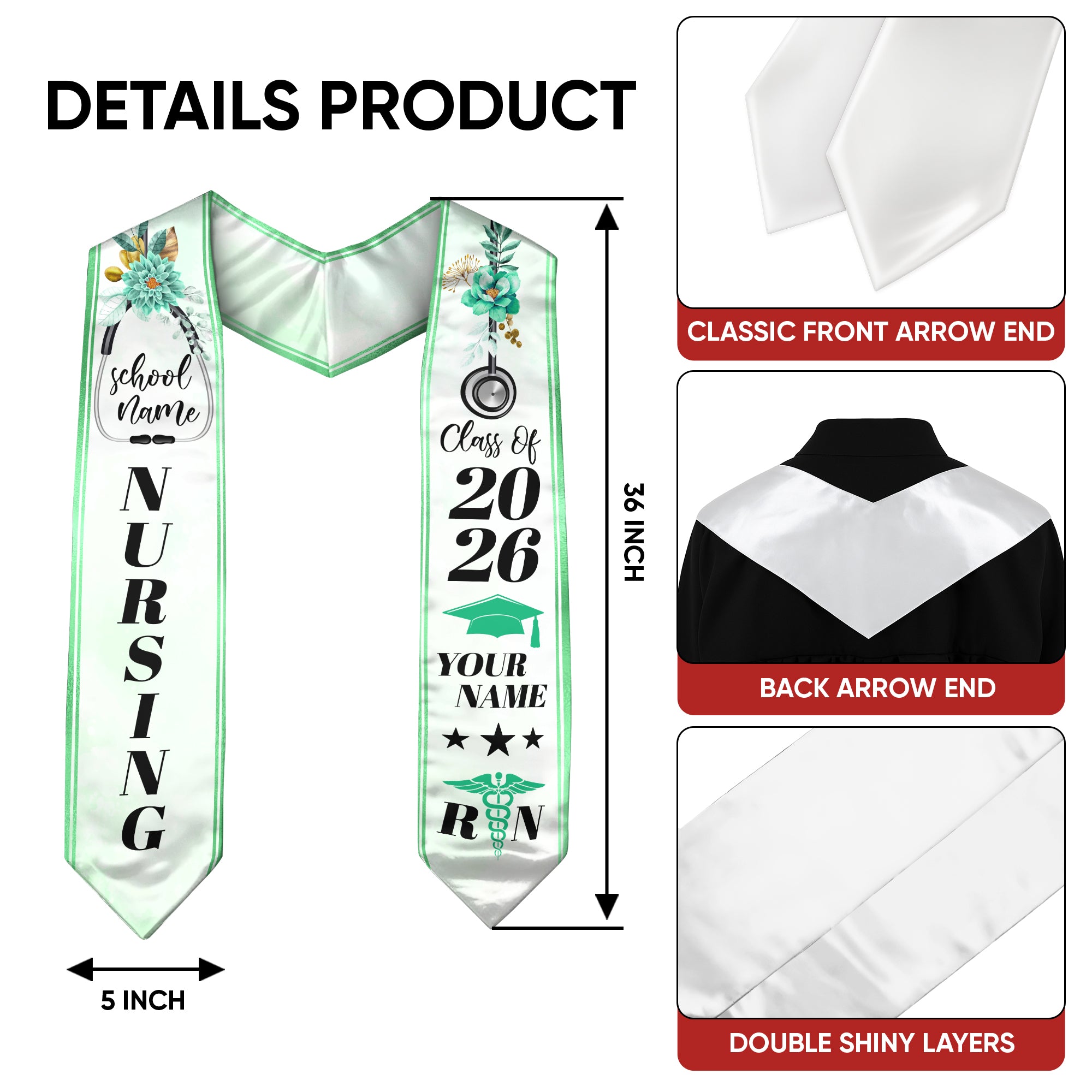 Custom Nursing Stole 2026 for Nurses, RN Graduation Sash, Keepsake for Class of 2026