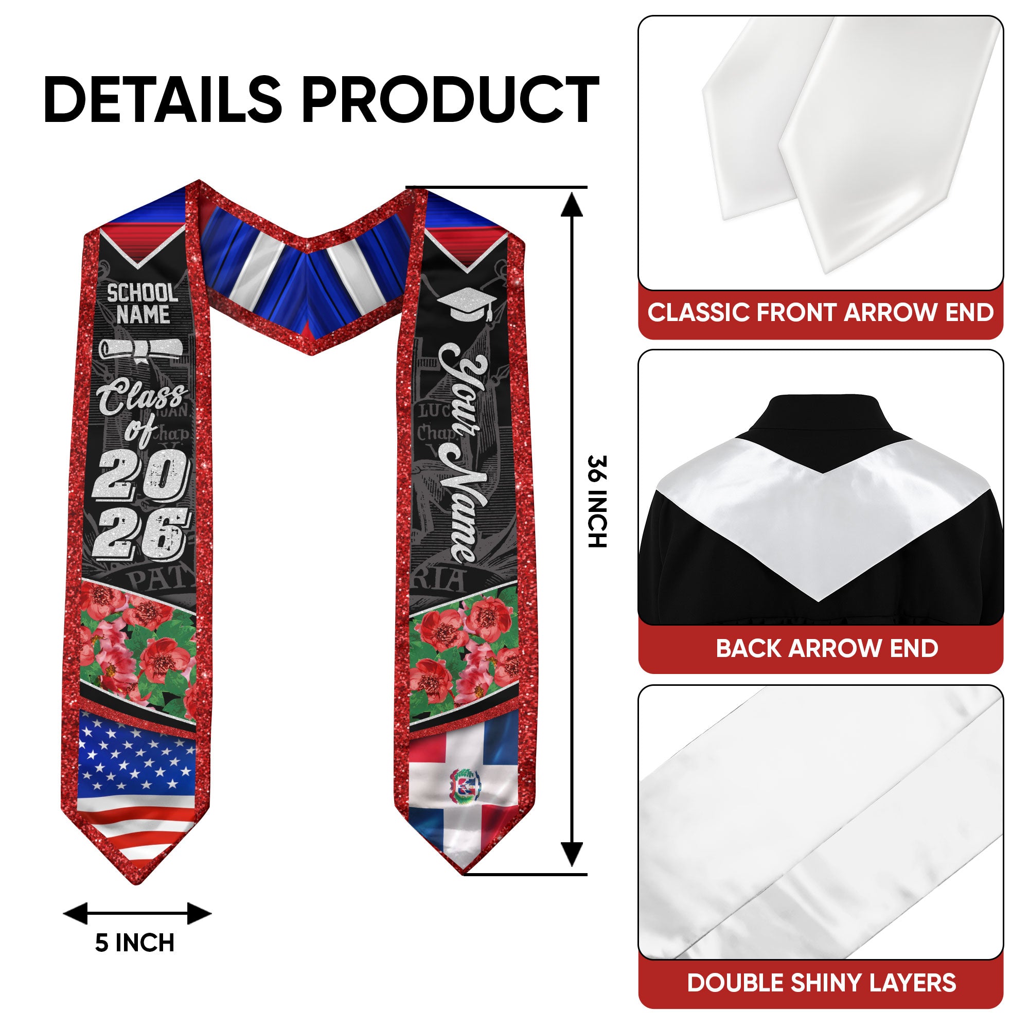 Dominican Flag Graduation Sash 2026, Dominican Stole, Bespoke Touch Grad Accessory