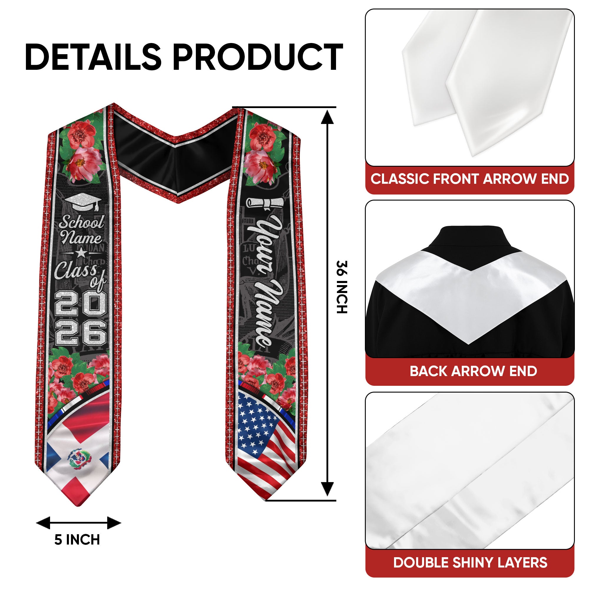 Class of 2026 Dominican Graduation Sash, Dominican Flag Stole, Custom-Ready Style