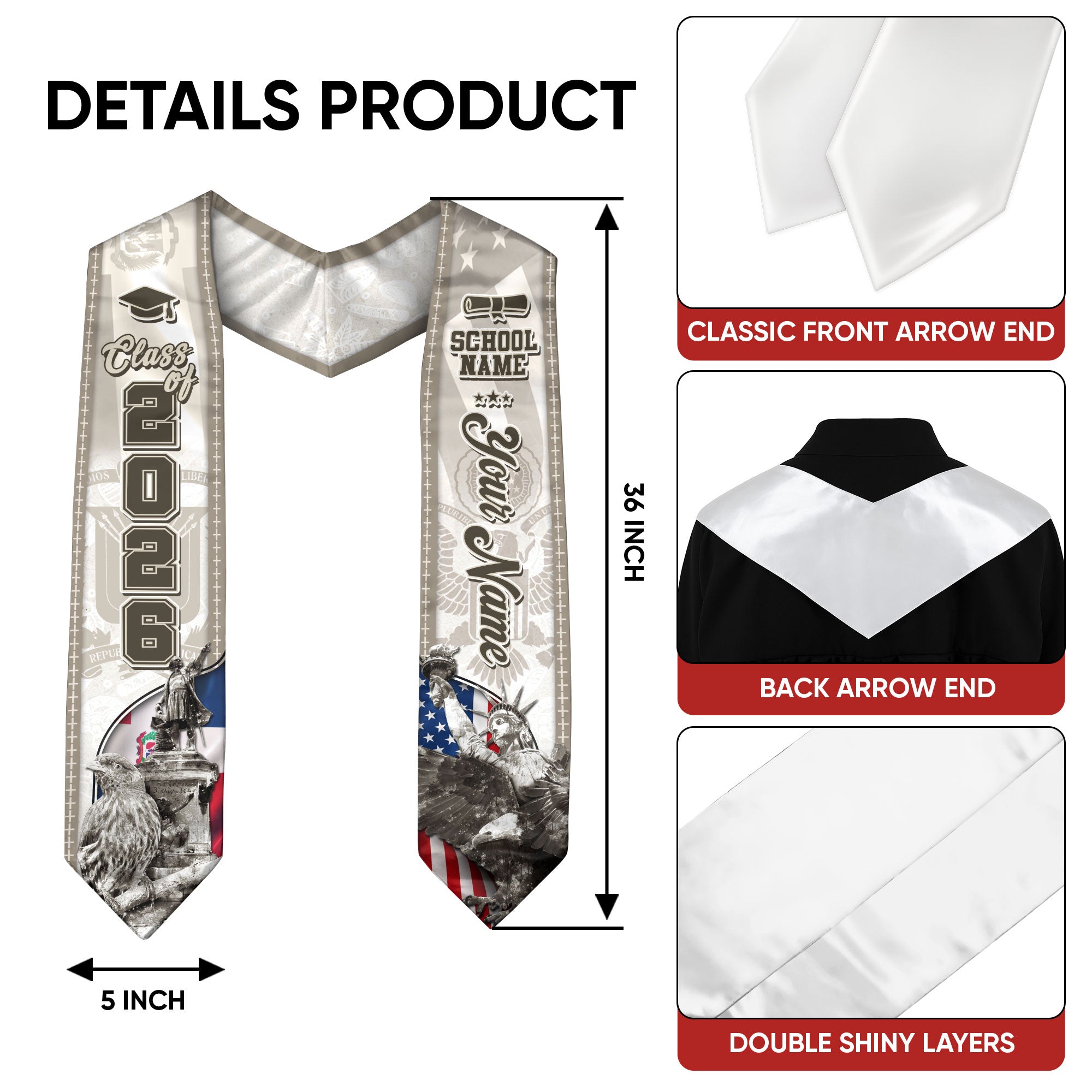 Dominican Flag Graduation Stole 2026, Dominican Grad Sash, Signature Custom Finish