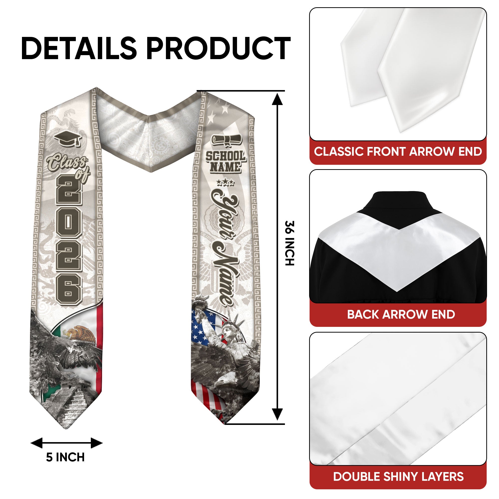 Mexican Graduation Sash 2026, Mexican Stole, Mexico Graduation Stole, Mexican American Flag