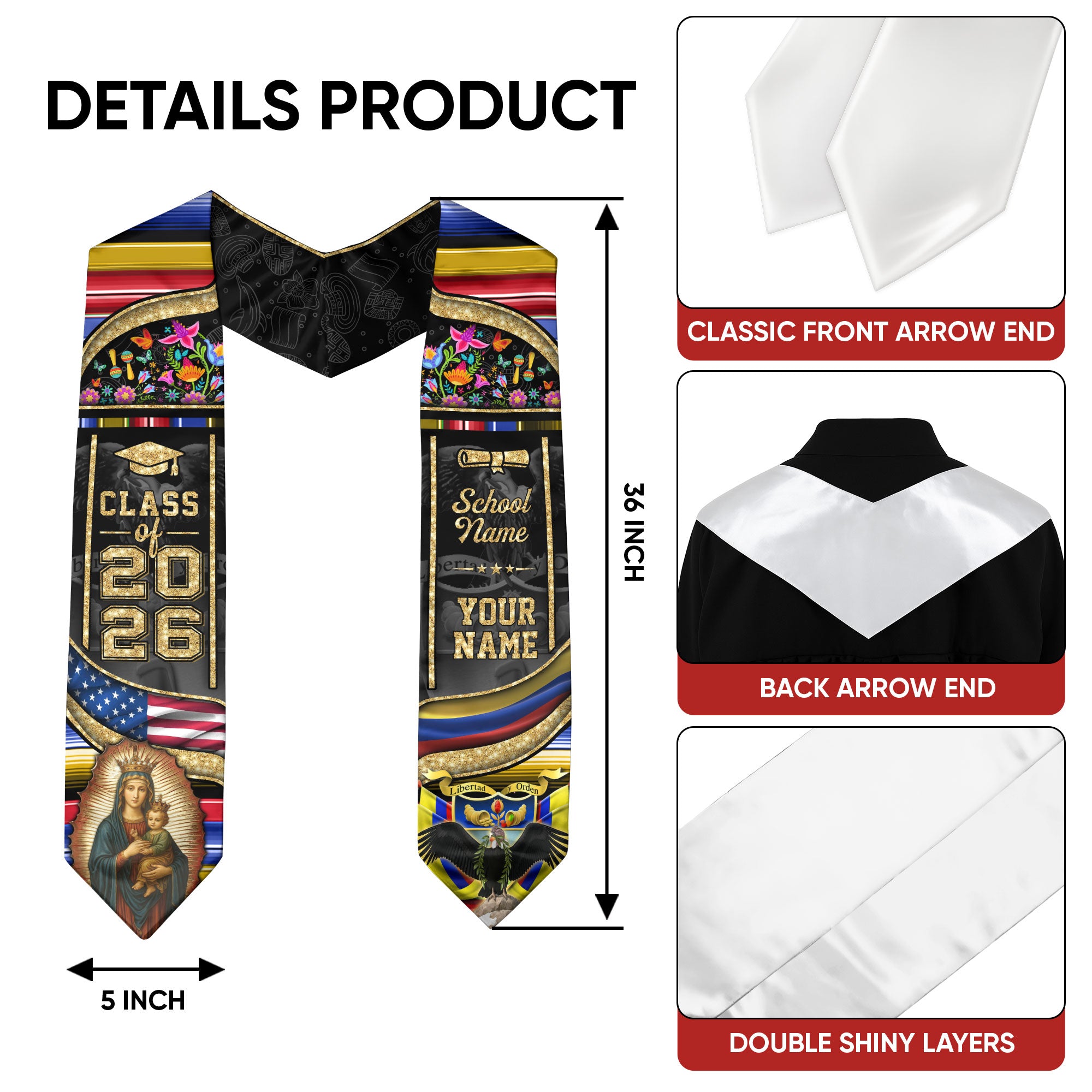 Class of 2026 Colombia Graduation Stole, Colombian Flag Sash Stole, Bespoke Touch