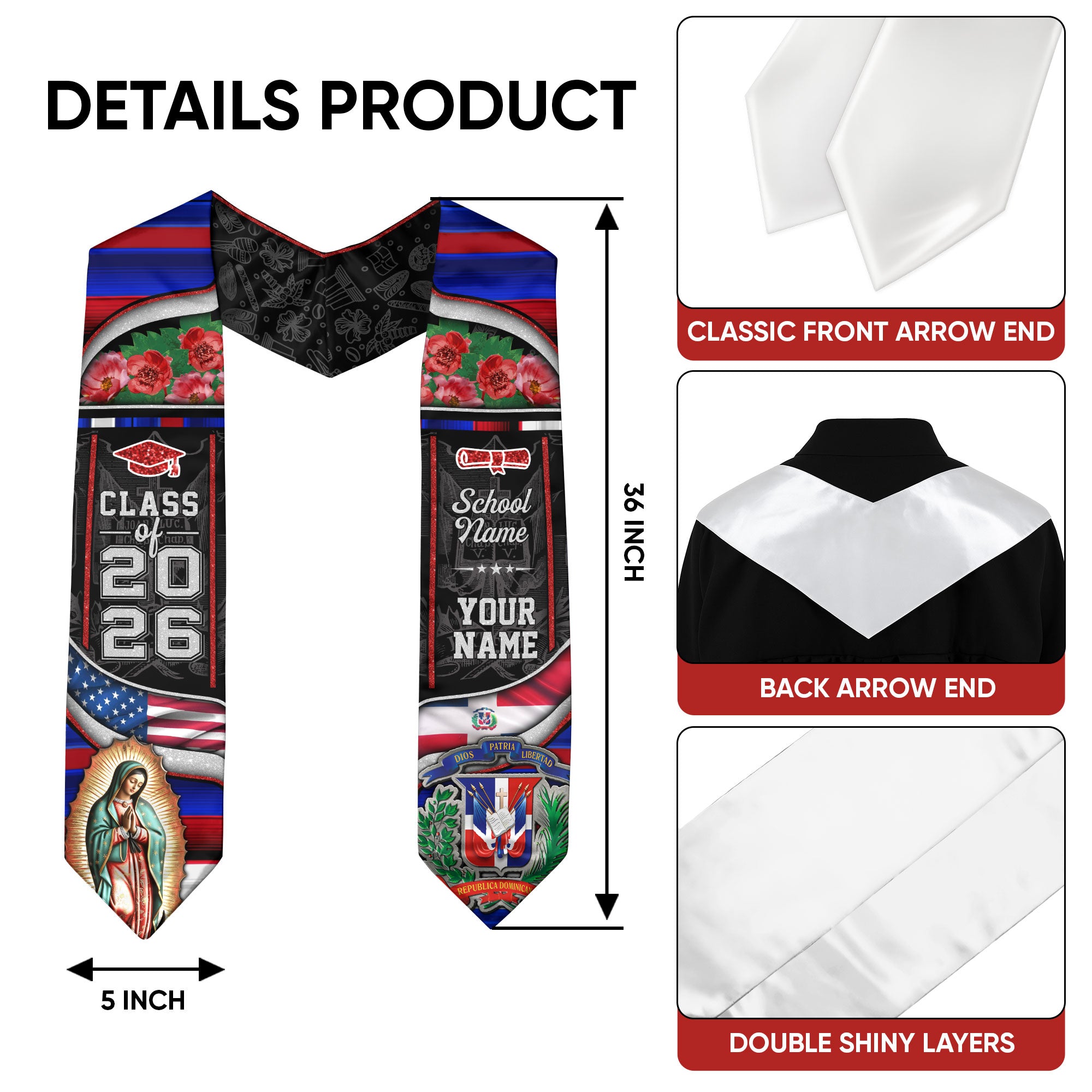 Dominican Graduation Stole 2026, Dominican Flag Sash, Personalized Touch for Graduates