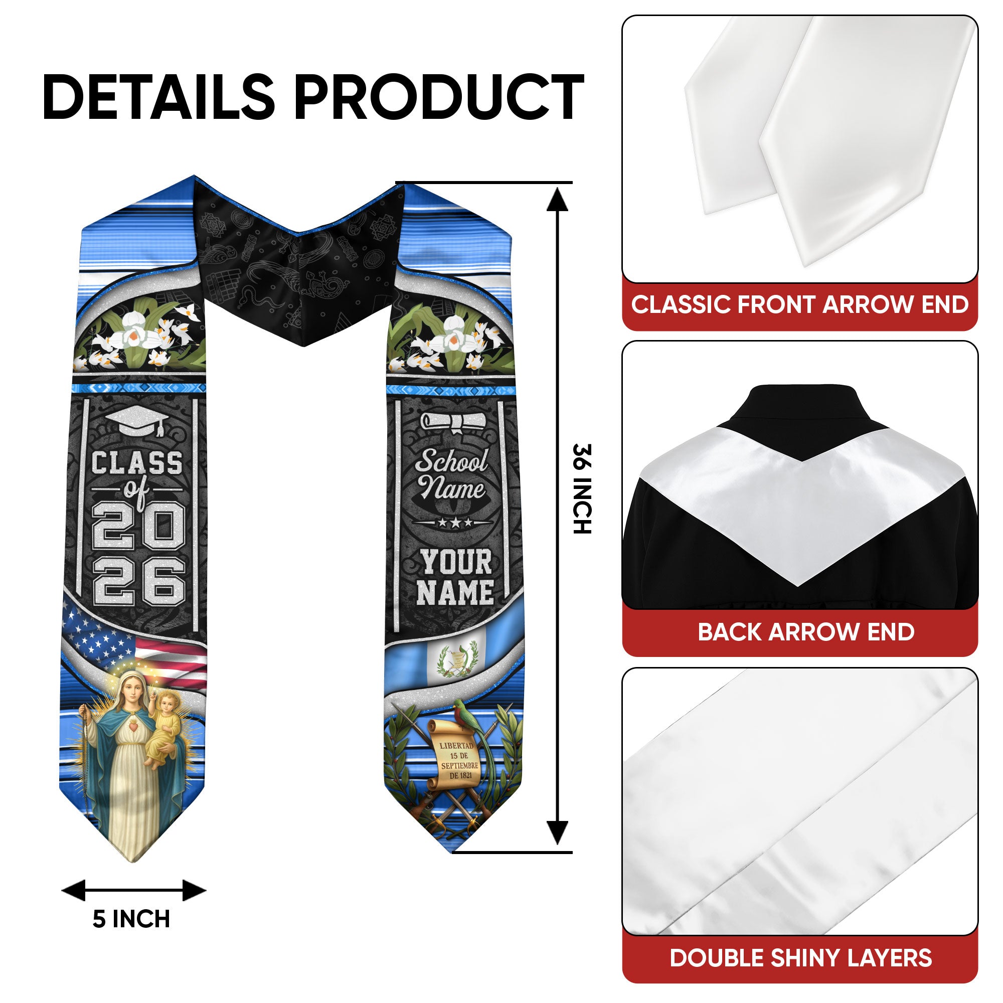 Class of 2026 Guatemala Graduation Stole, Guatemalan Flag Sash Stole, Bespoke Touch