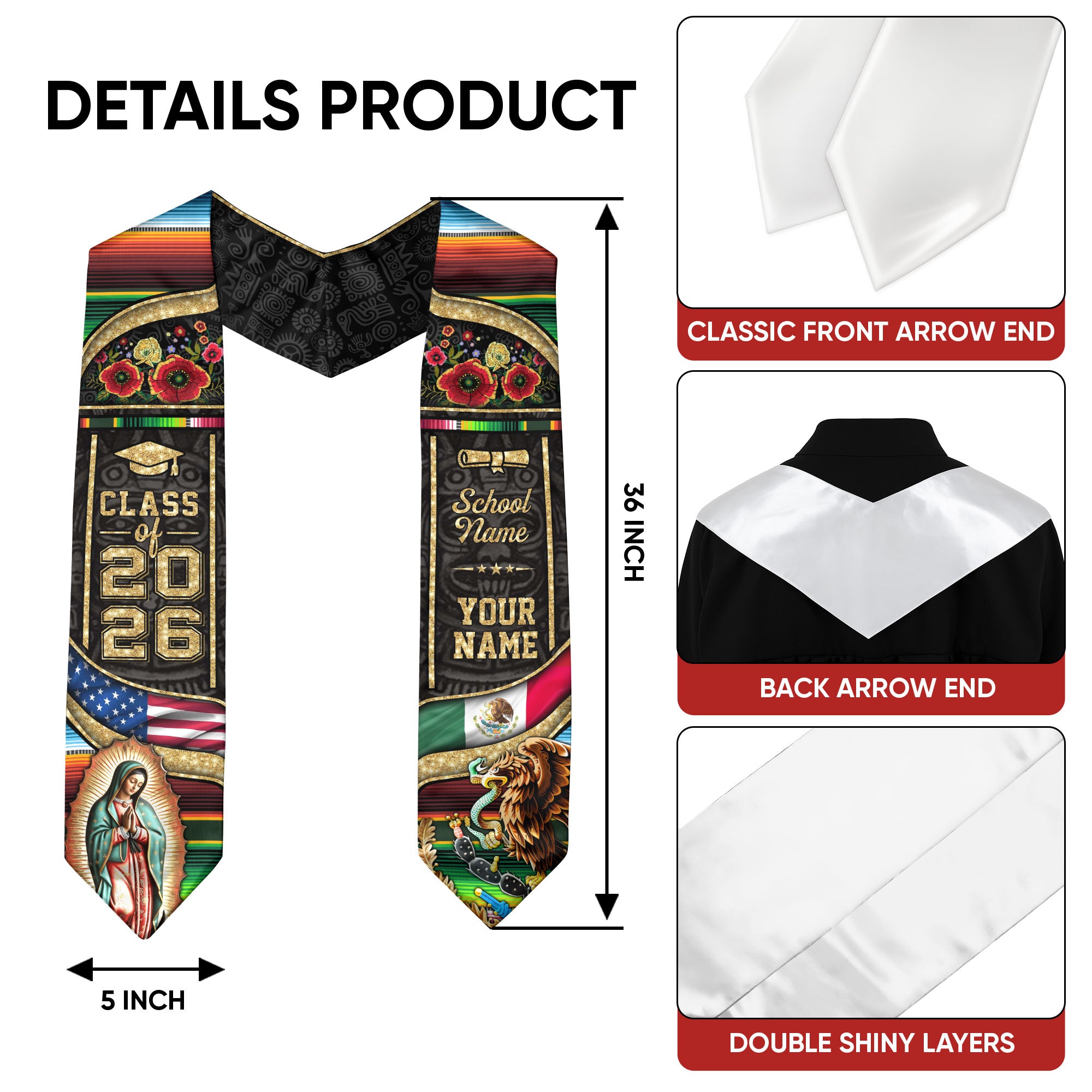 Mexican Stole 2026, Mexico Graduation Stole, Mexican Graduation Sash, Mexican American Flag