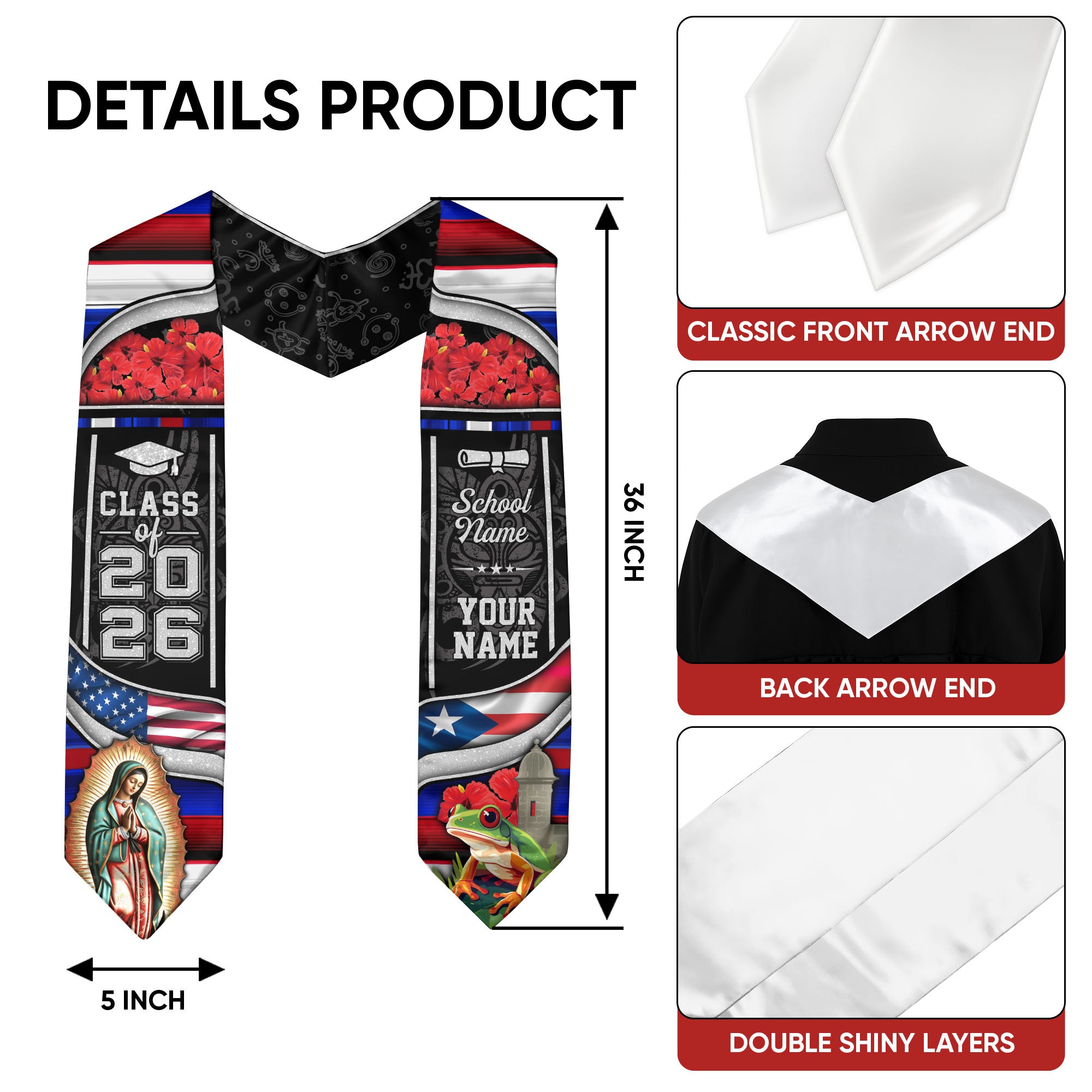 Puerto Rican Graduation Stole 2026, Puerto Rico Flag Sash, Personalized Touch for 2026