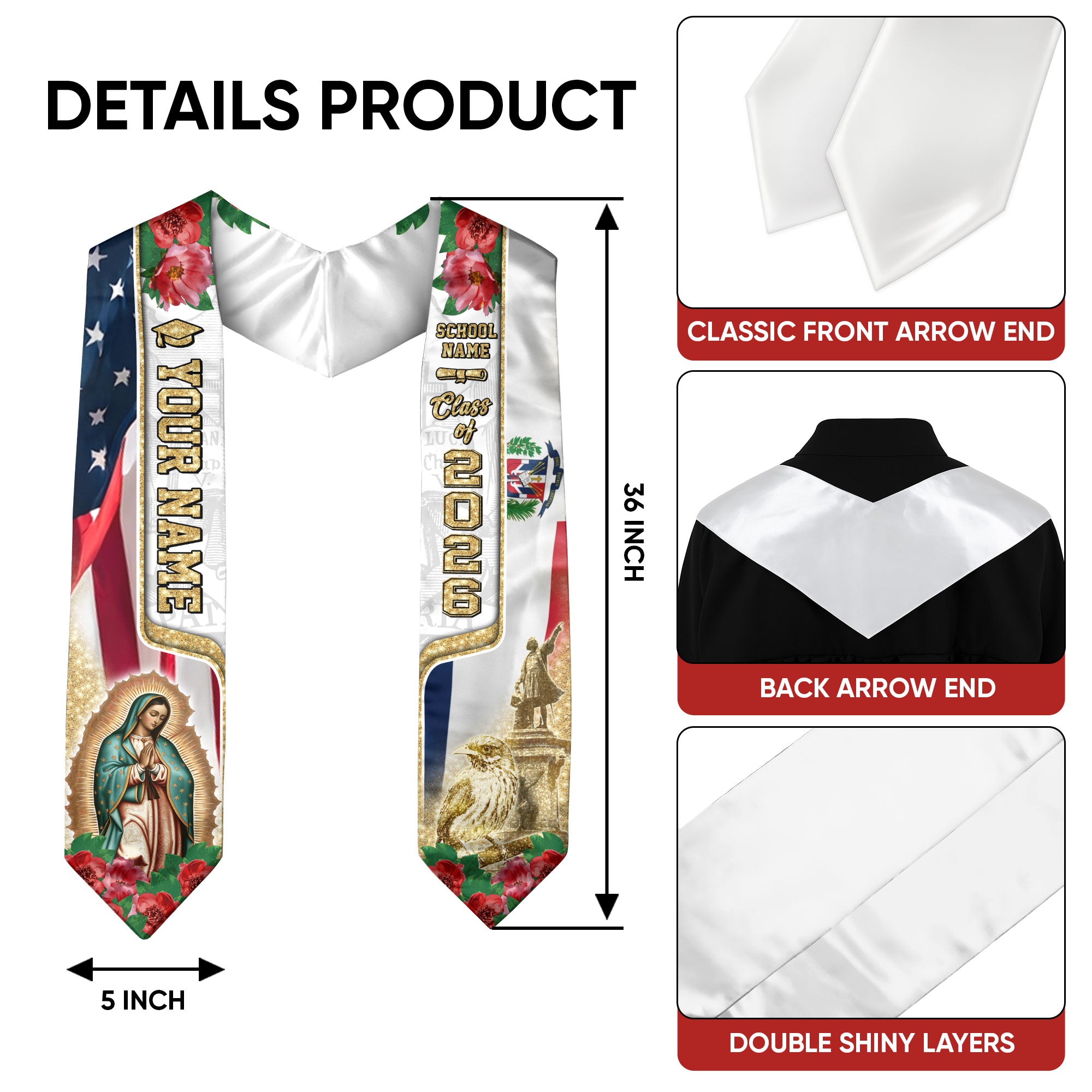 Dominican Graduation Sash 2026, Dominican Flag Stole, Tailor-Made Detail for Grads