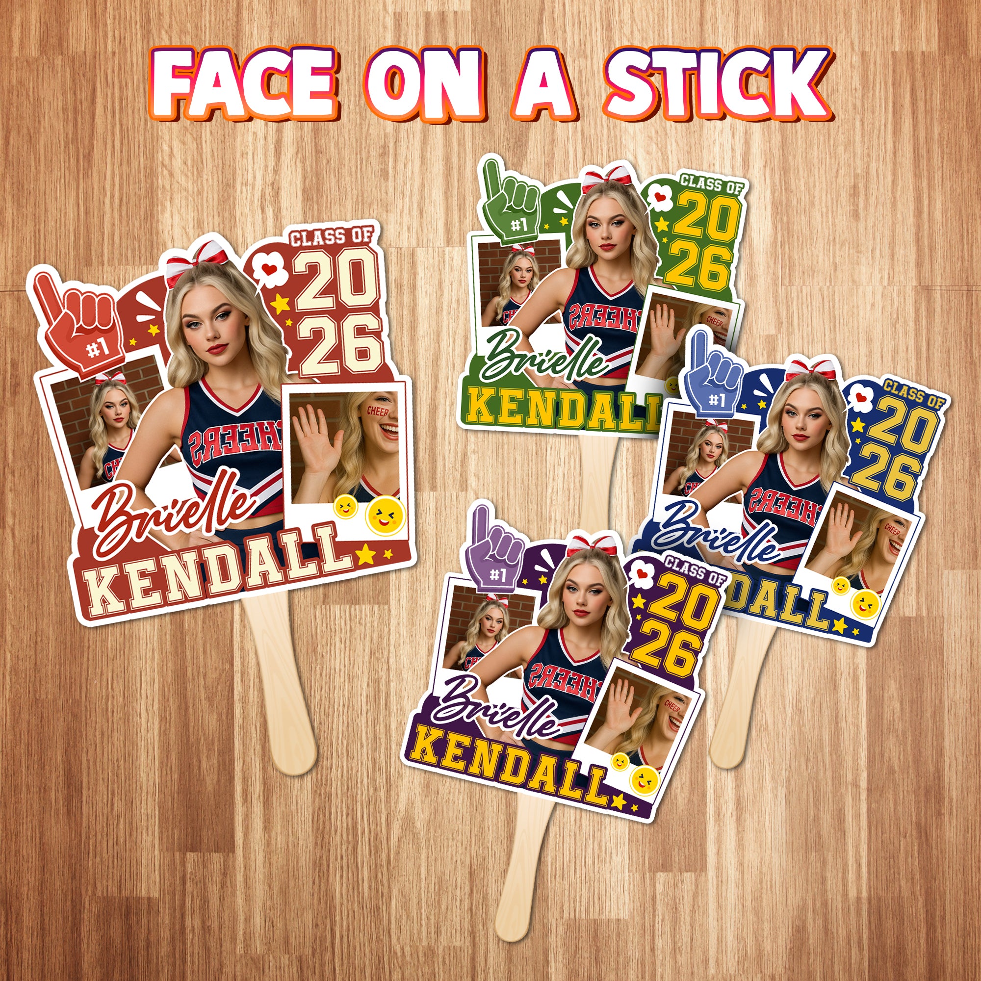 Custom Graduation Face Fan 2026 Photo Cheer Star Pattern Big Head On Stick Personalized