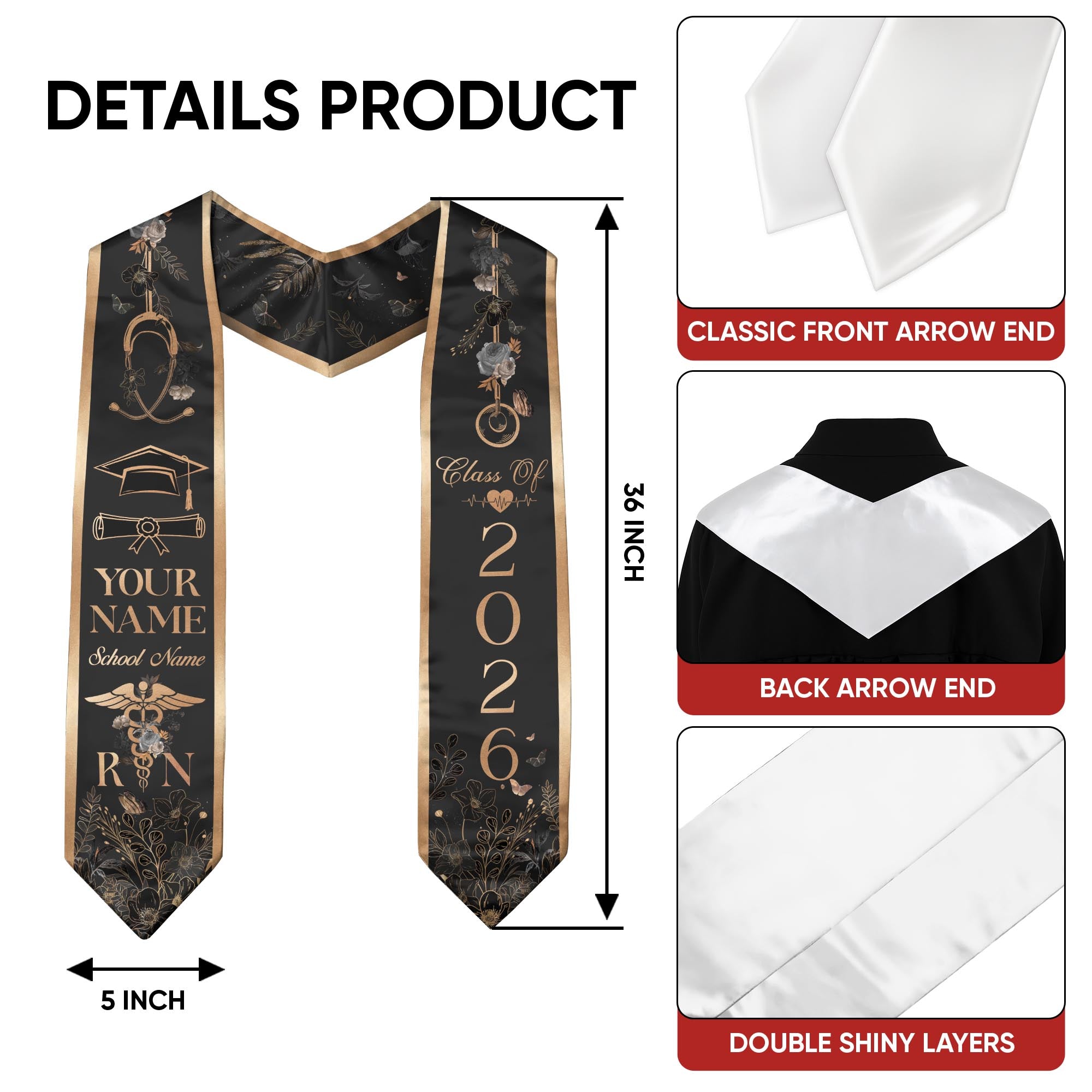 Customized RN Nursing Graduation Stole Featuring Professional Design, Nurse Sash for Class of 2026