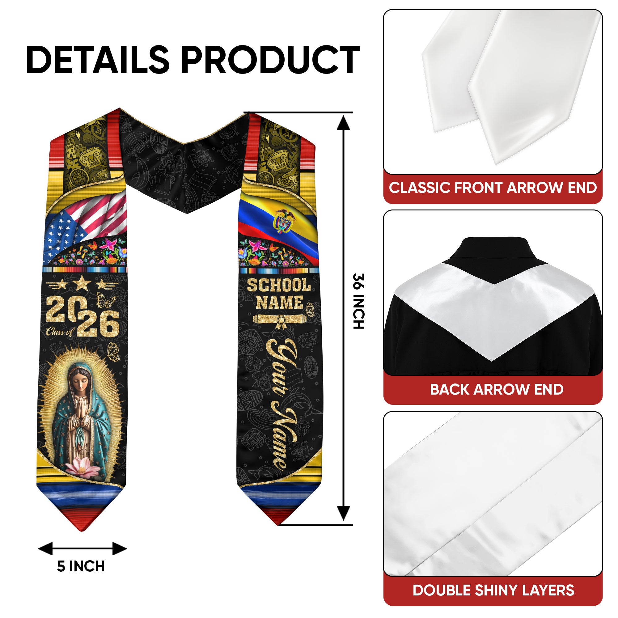 Customized Colombia Graduation Stole Featuring Cultural Flag Elements, Graduation Sash 2026