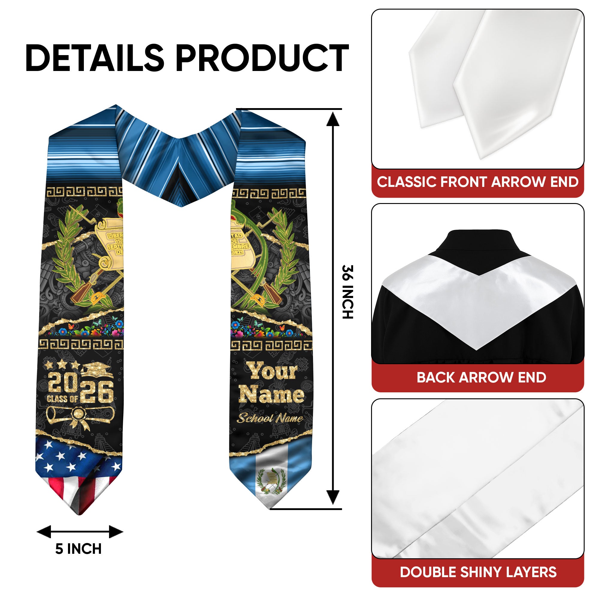 Customized Guatemala Graduation Stole Inspired by Guatemalan Flag Design, Graduation Sash 2026