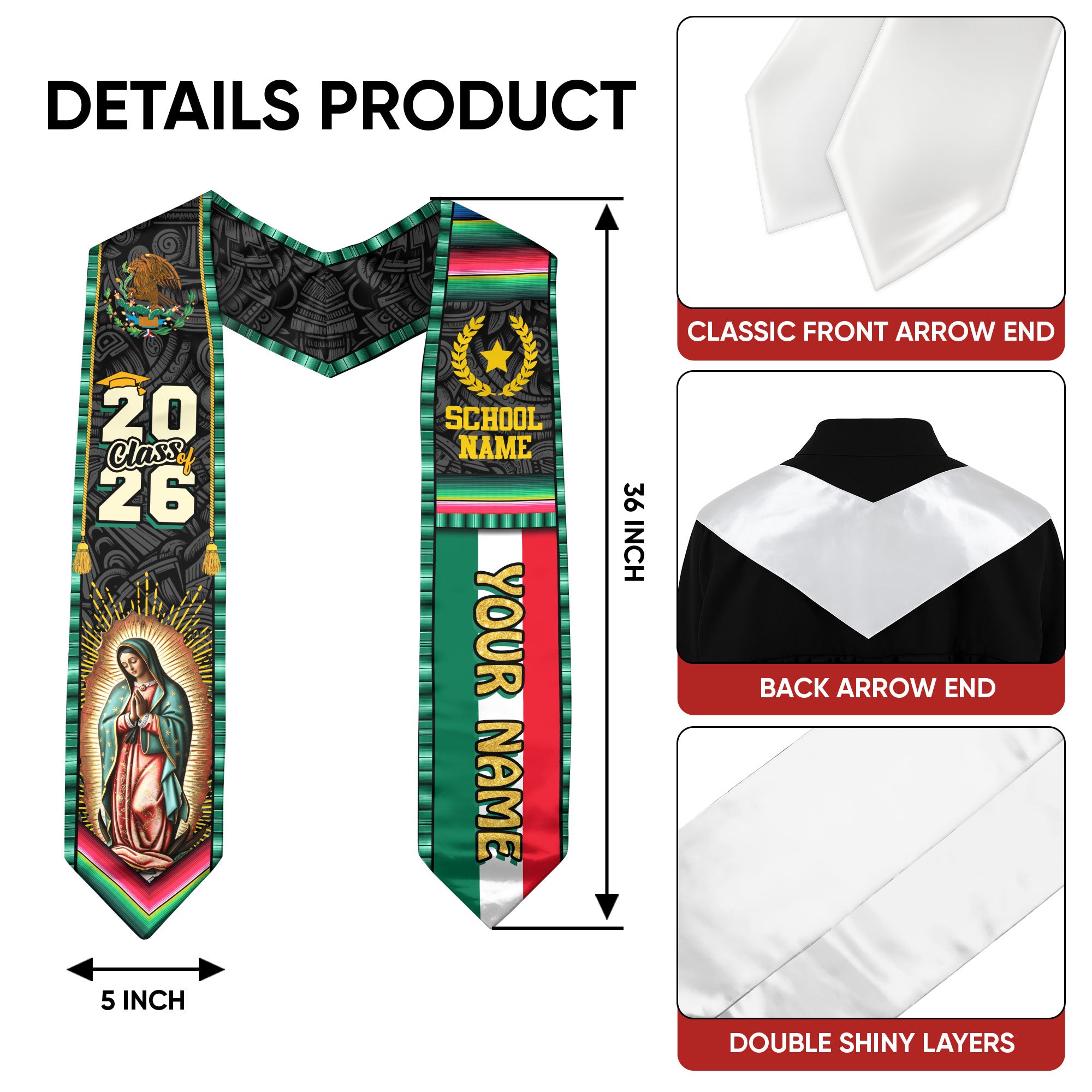 Mexico Graduation Stole 2026, Mexico Flag Sash, Bespoke Touch for Class of 2026 Graduates