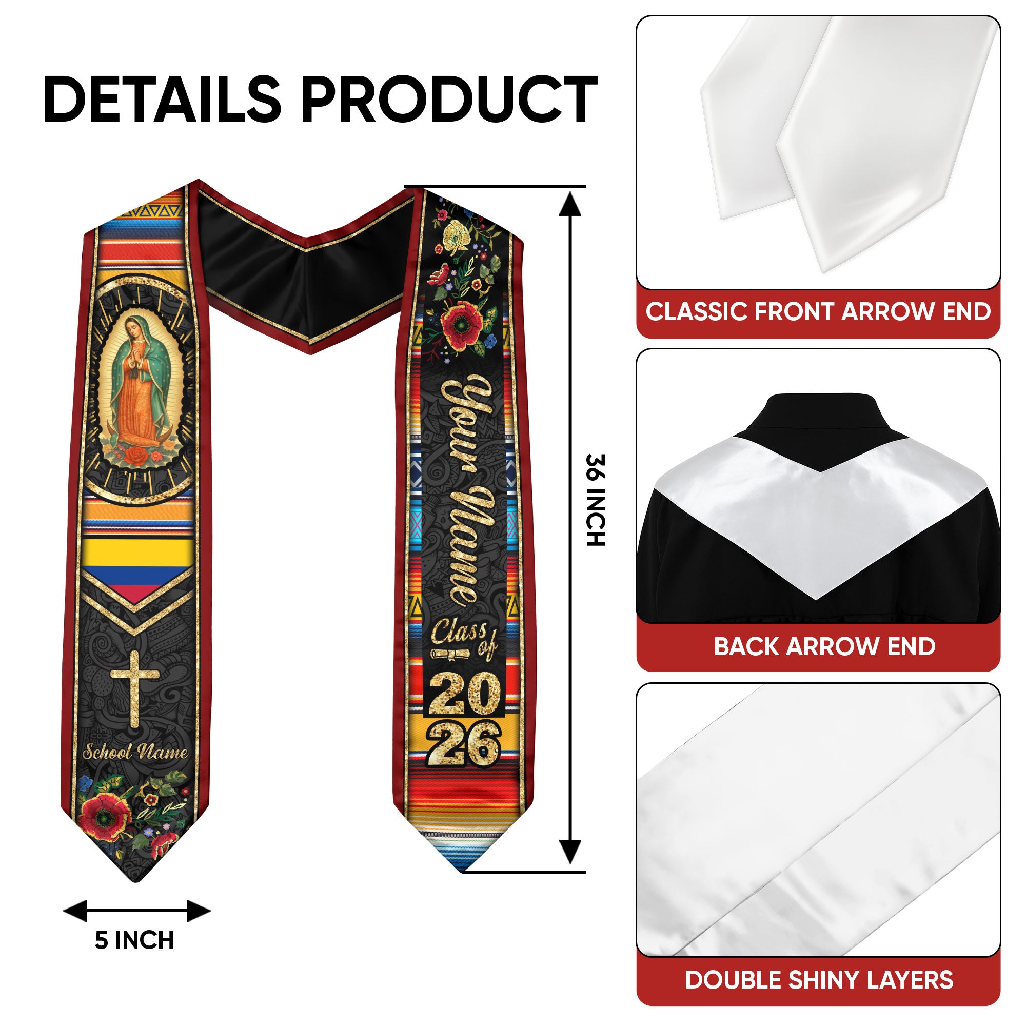 Customized Colombia Graduation Stole with Colombian Flag Inspired Design, Graduation Sash for Class of 2026