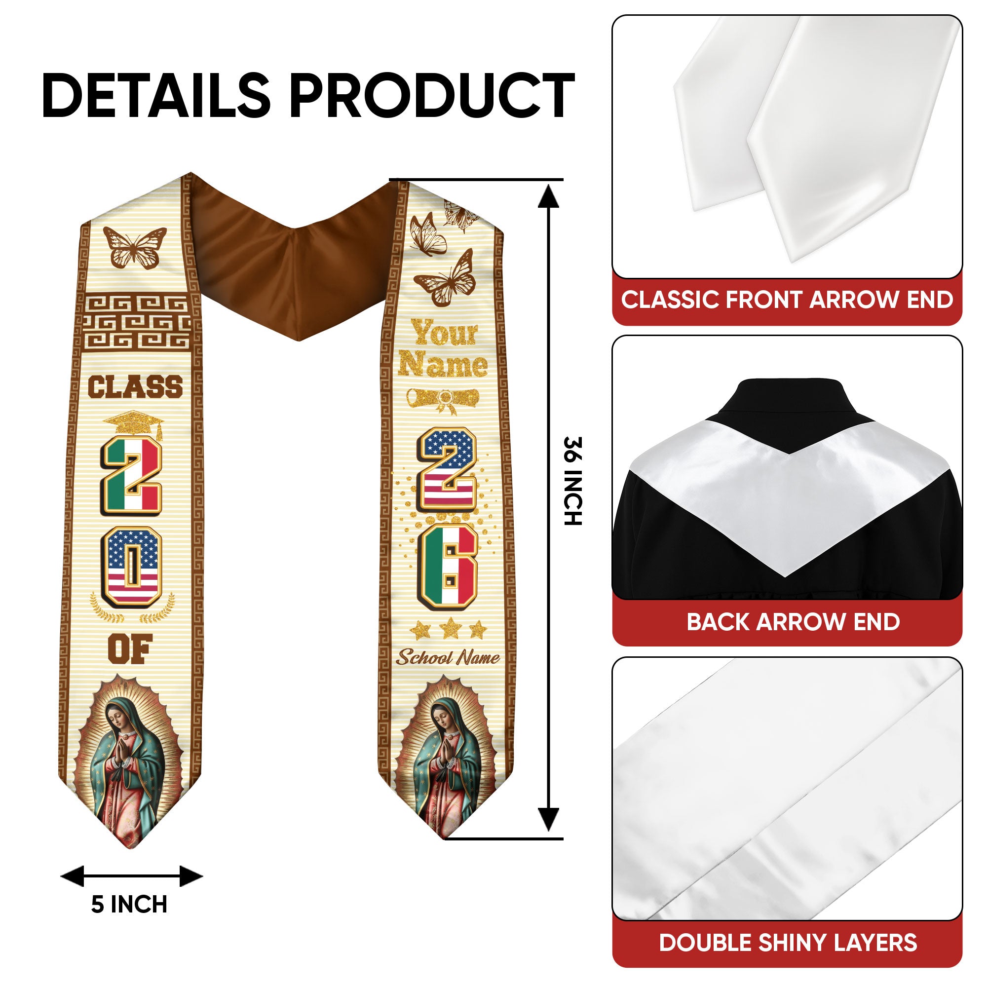 Class of 2026 Mexico Graduation Sash, Mexican Flag Stole, Custom-Ready Graduation Style