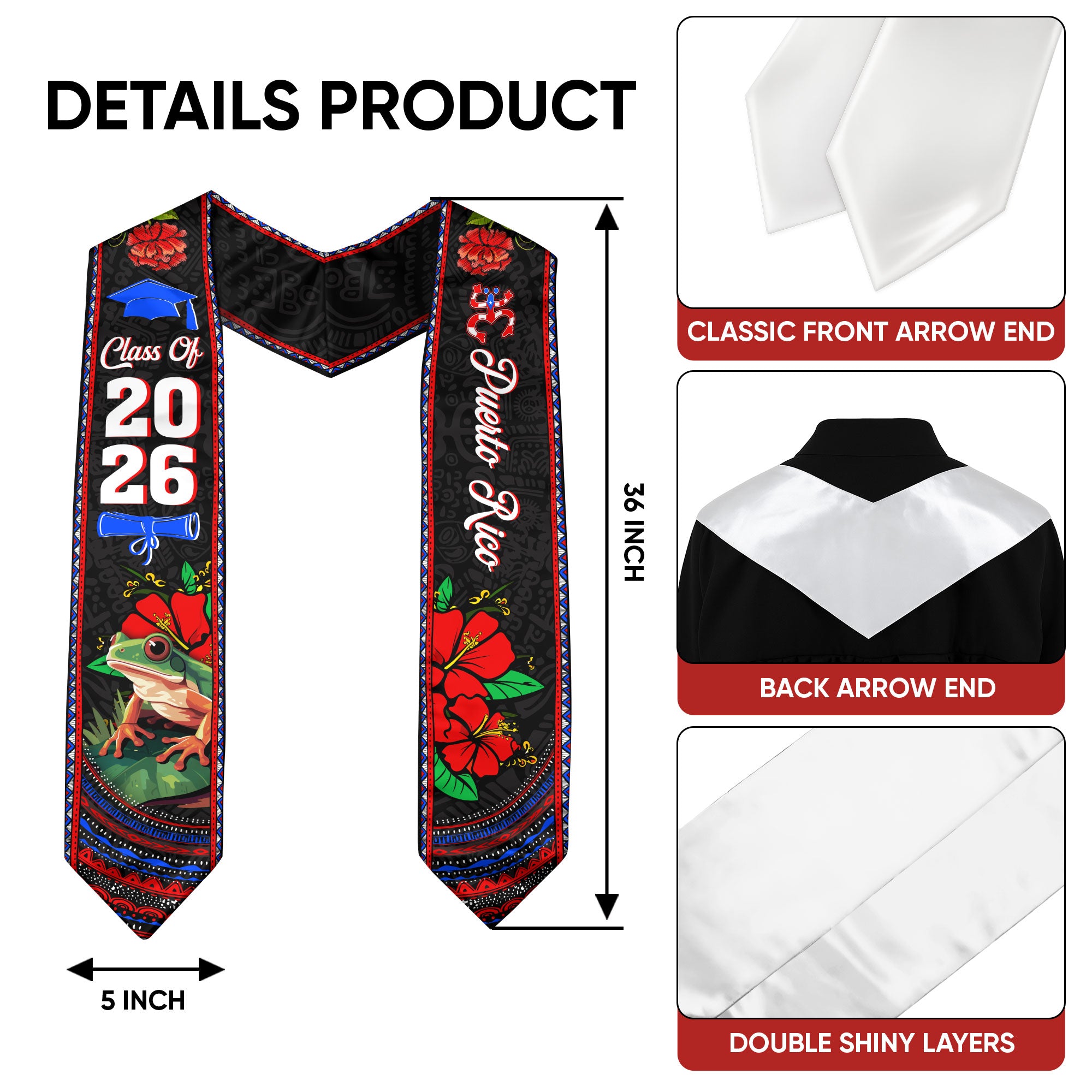 Puerto Rican Flag Graduation Sash 2026, Puerto Rico Graduation Stole