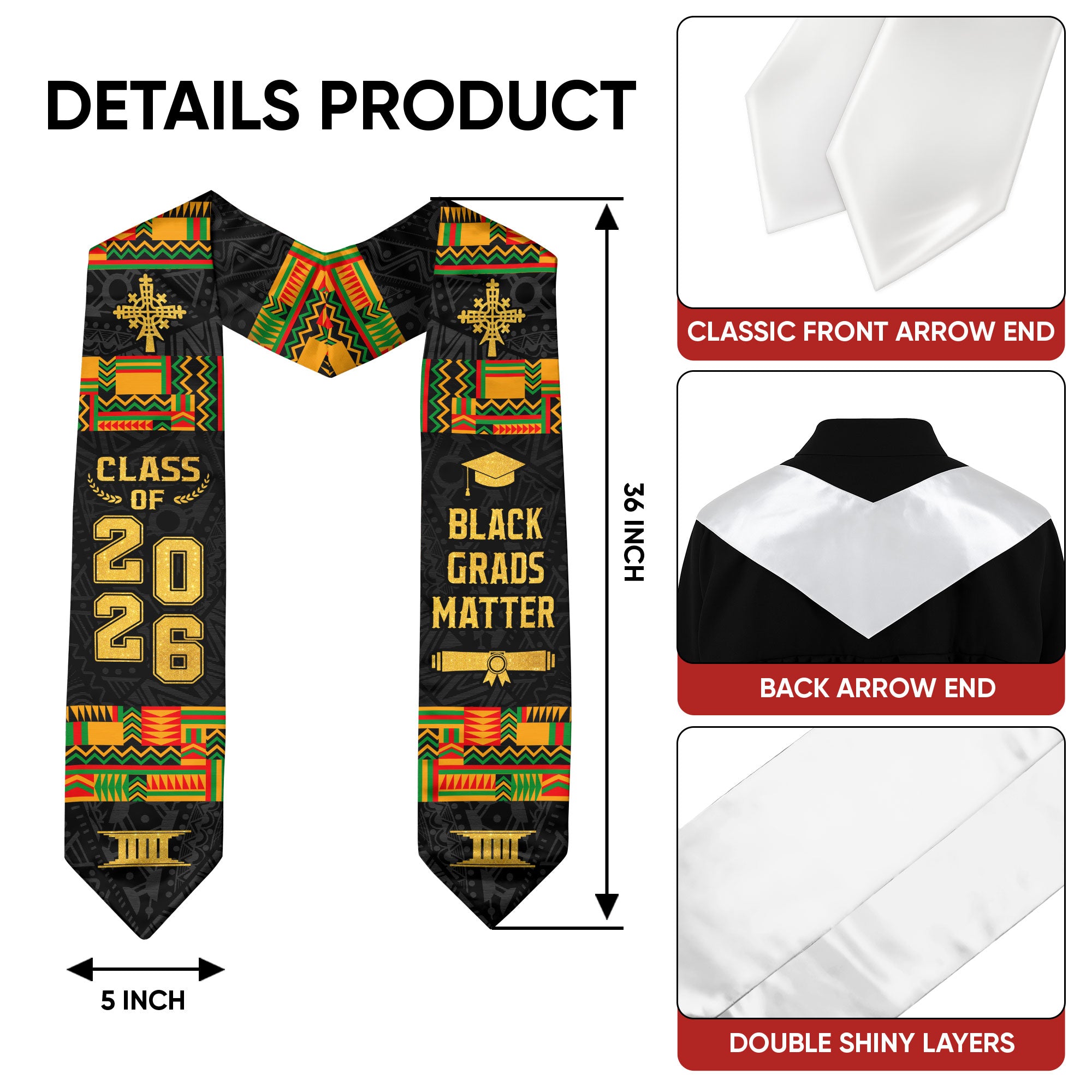Africa Graduation Stole 2026, African Flag Graduation Sash, Tailored Detail for 2026 Grads