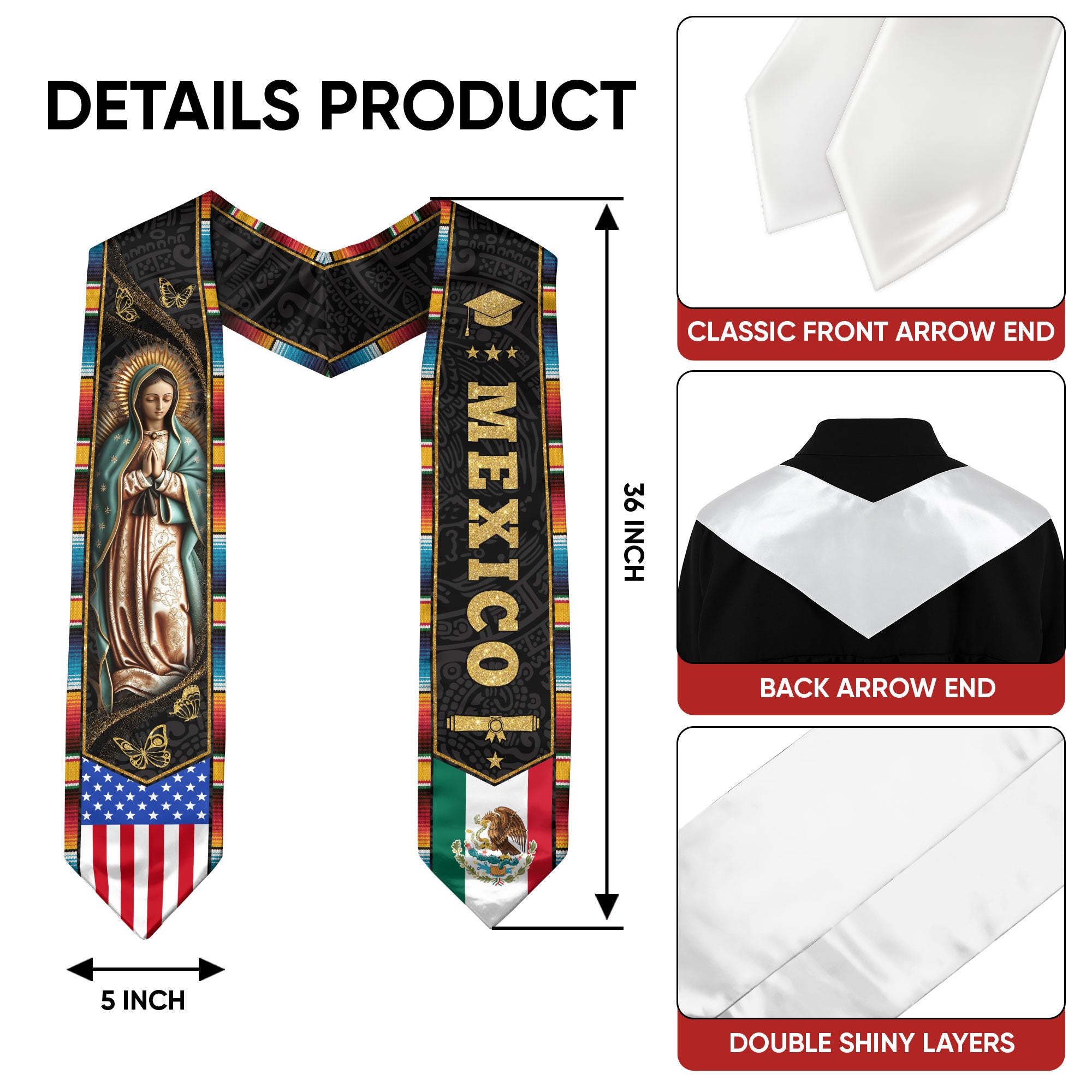 Mexico Graduation Stole 2026, Mexican Flag Graduation Sash, Bespoke Detail for Class of 2026