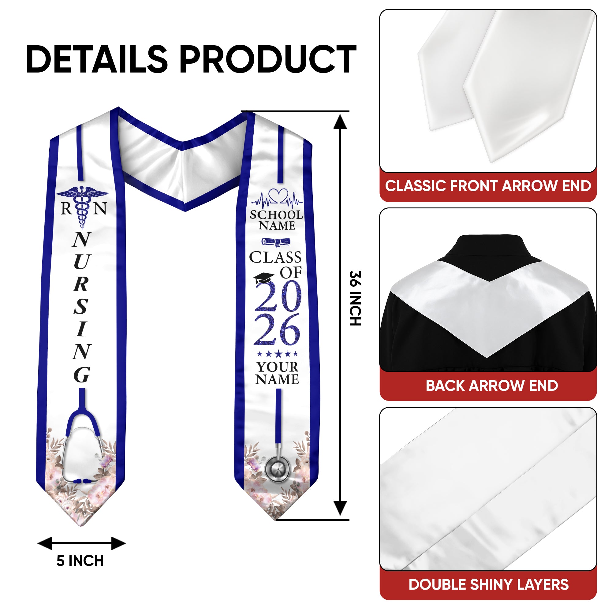 Customized Graduation Stole for Nursing Students, RN BSN Nurse Ceremony Sash for Class of 2026